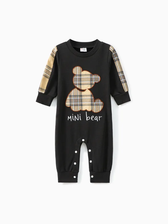 Baby Boy/Girl Plaid Bear & Letter Embroidered Long-sleeve Jumpsuit