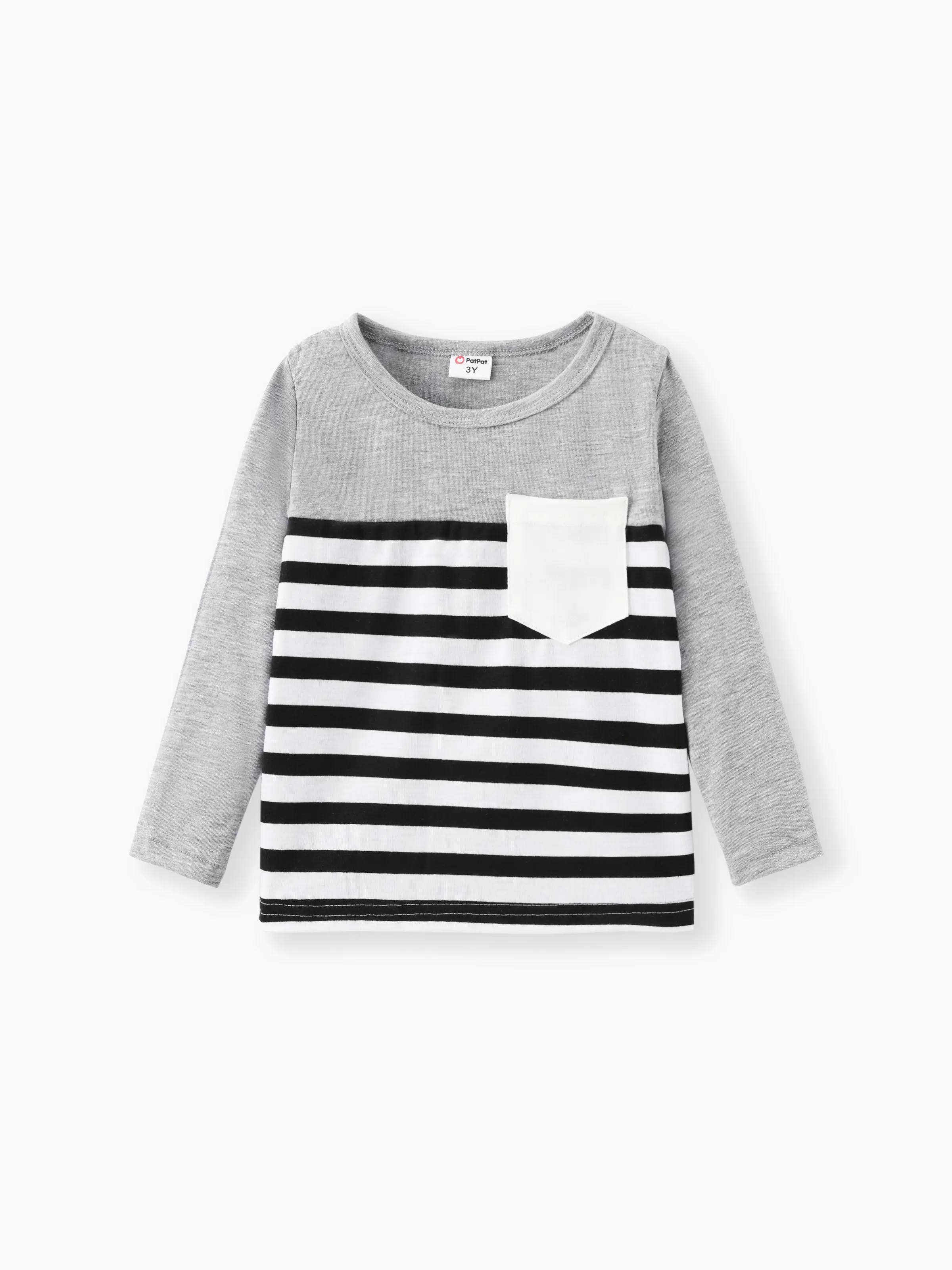 

Toddler Boy Stripe Splice Chest Pocket Decor Long-sleeve Tee