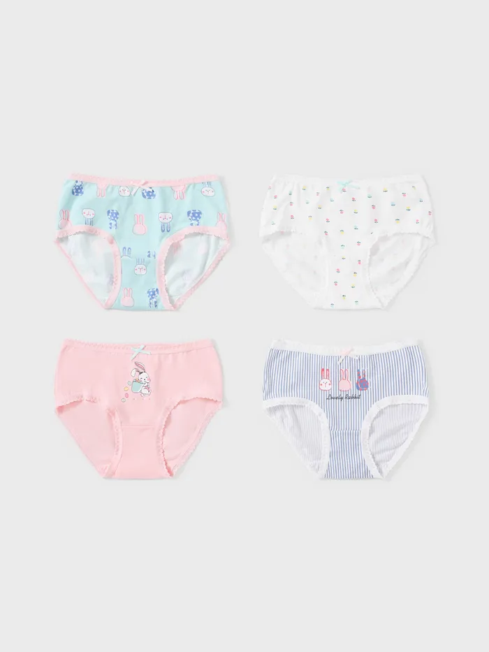 4pcs Kid Girl 3D Hyper-Tactile Cotton Cute Animal Print Underwear Set