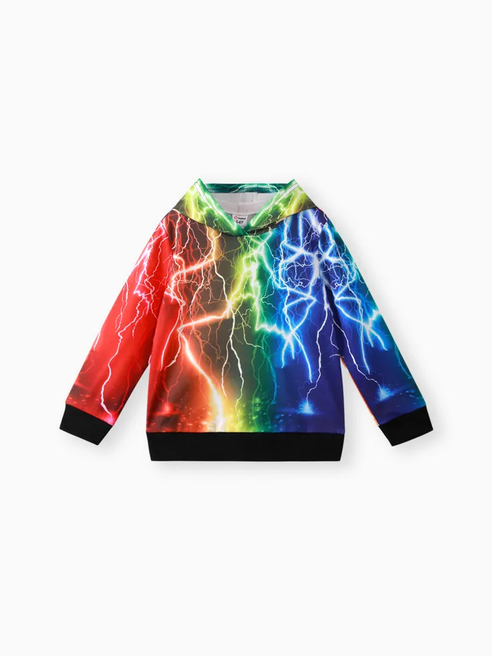 Kid Boy Lightning Print Colorblock Hoodie Sweatshirt