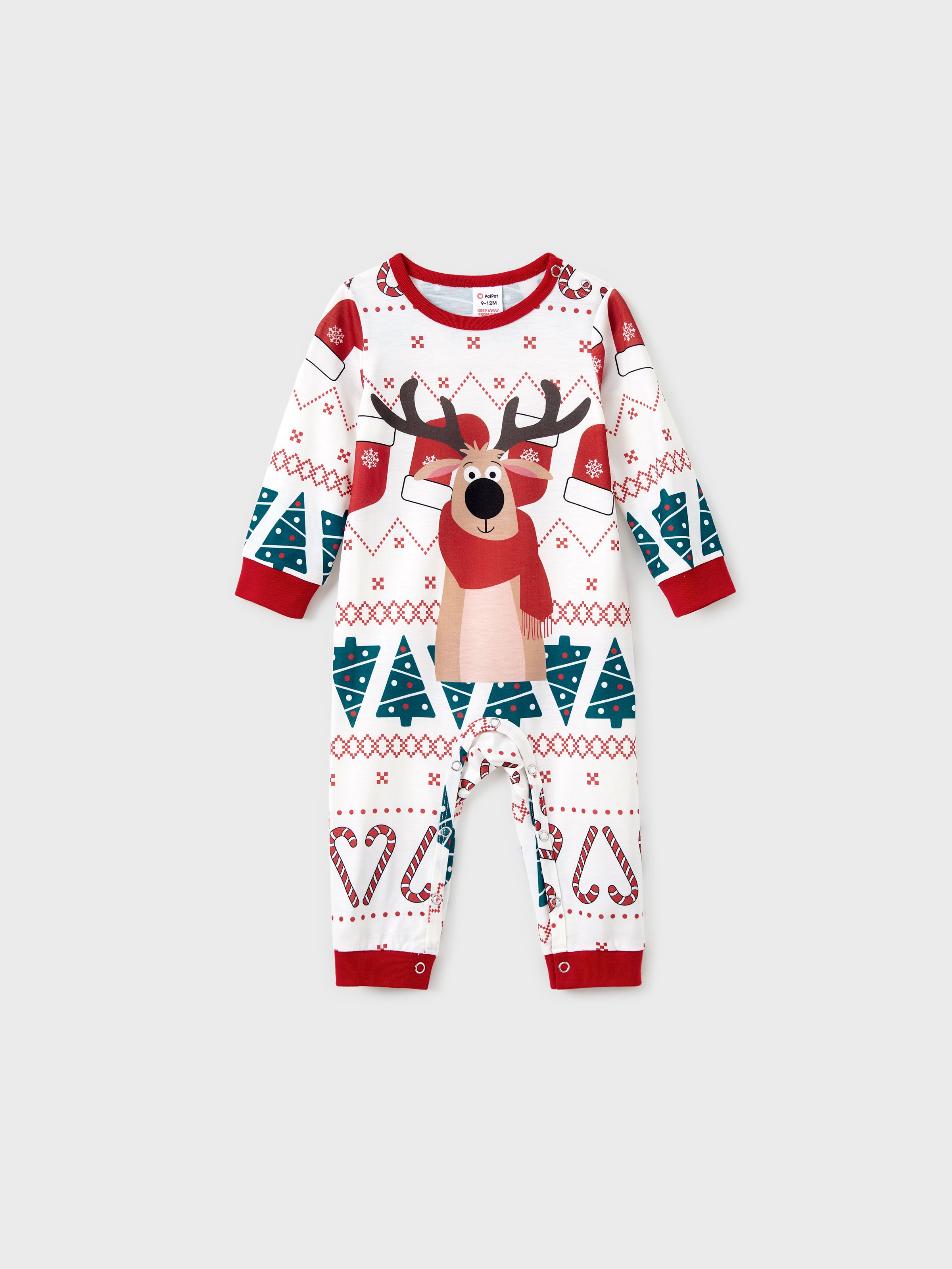 

Christmas Family Matching Reindeer Big Graphic Allover Pattern Background Pajamas Sets with Pockets and Drawstring ( Flame Resistant )