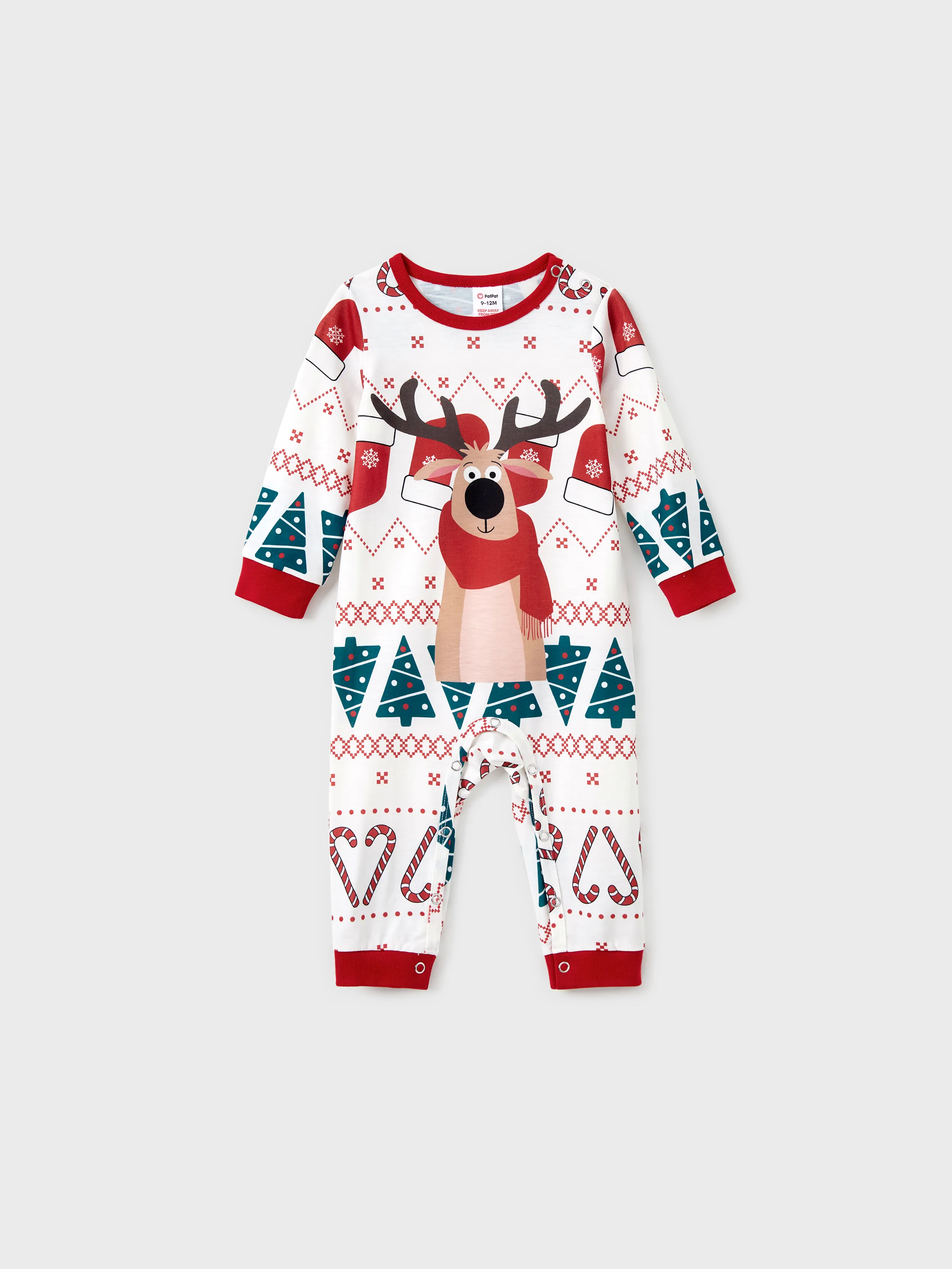 Christmas Family Matching Reindeer Big Graphic Allover Pattern Background Pajamas Sets With Pockets And Drawstring