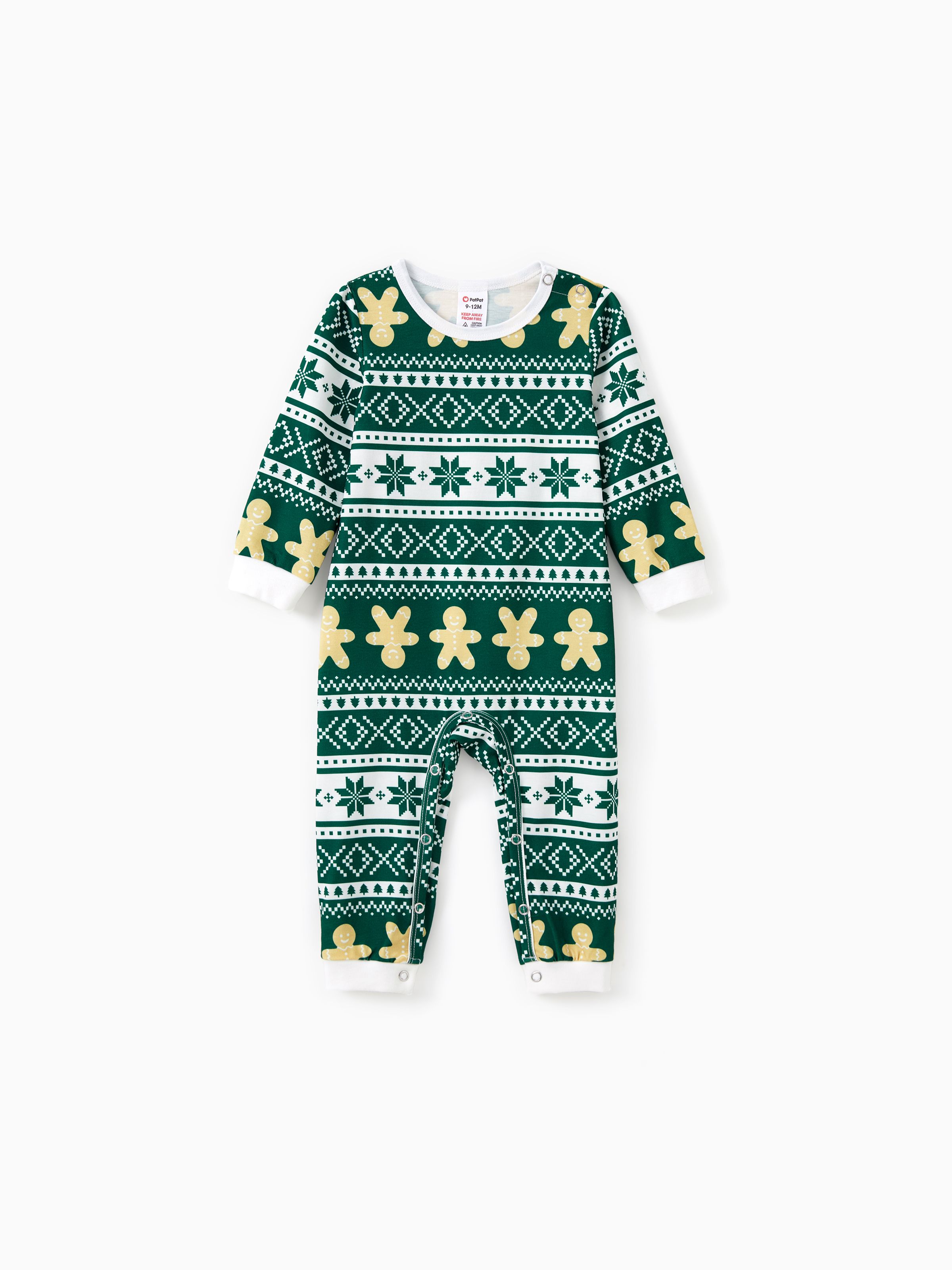 

Christmas Family Matching Green Snowflake/Gingerbread Man Pattern Pajamas Sets with Pockets and Drawstring (Flame Resistant)