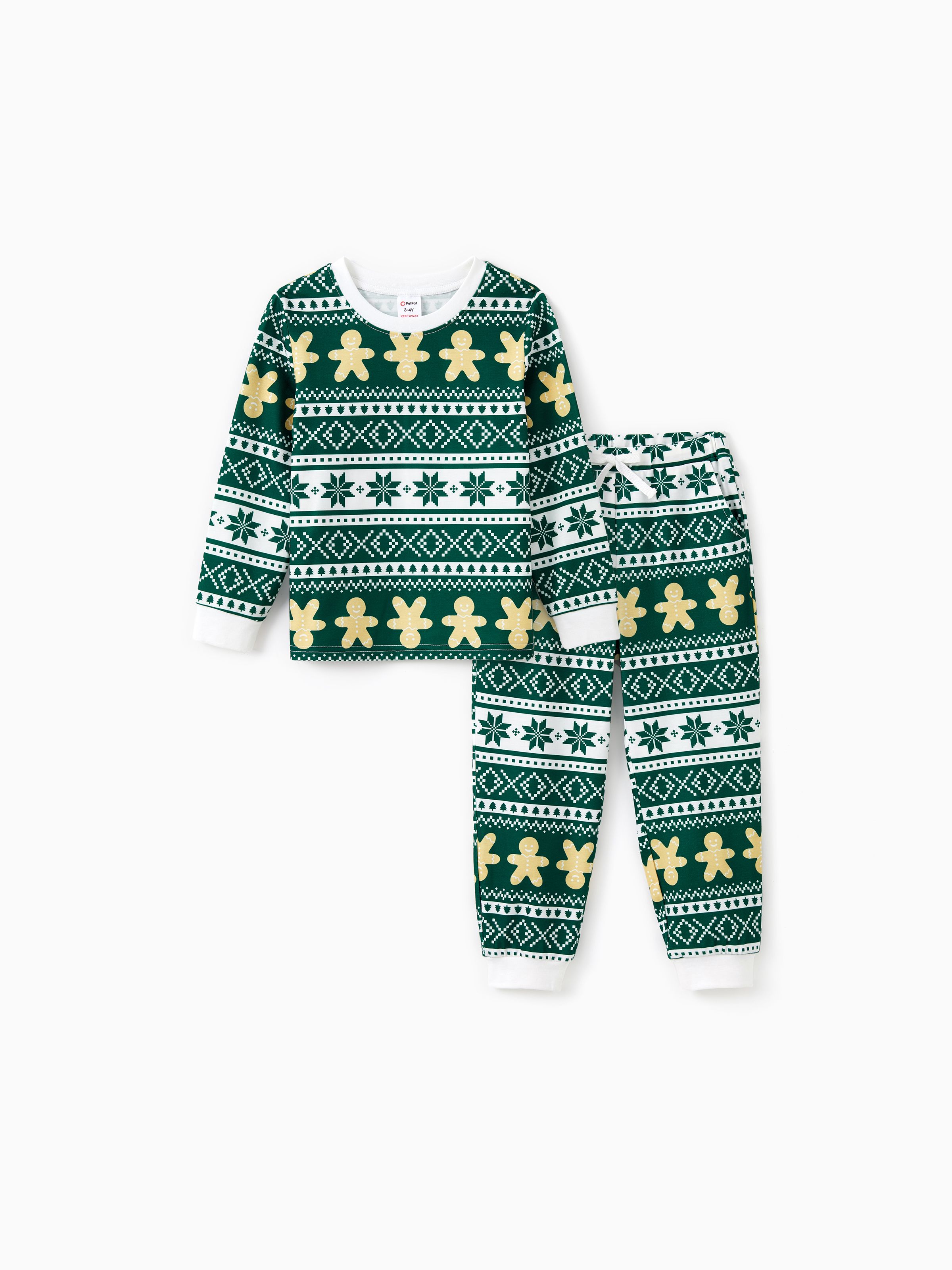 

Christmas Family Matching Green Snowflake/Gingerbread Man Pattern Pajamas Sets with Pockets and Drawstring (Flame Resistant)