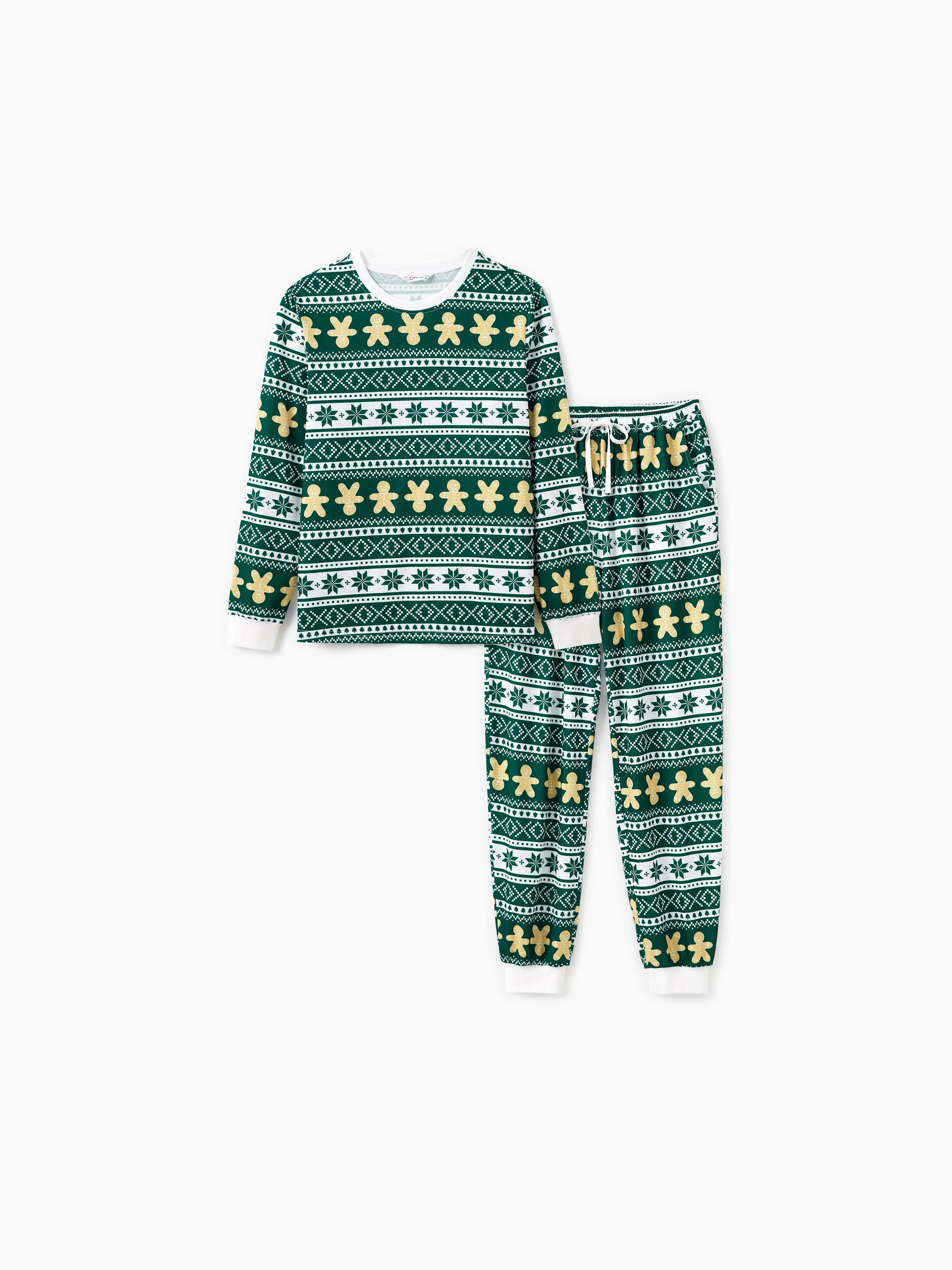 

Christmas Family Matching Green Snowflake/Gingerbread Man Pattern Pajamas Sets with Pockets and Drawstring (Flame Resistant)