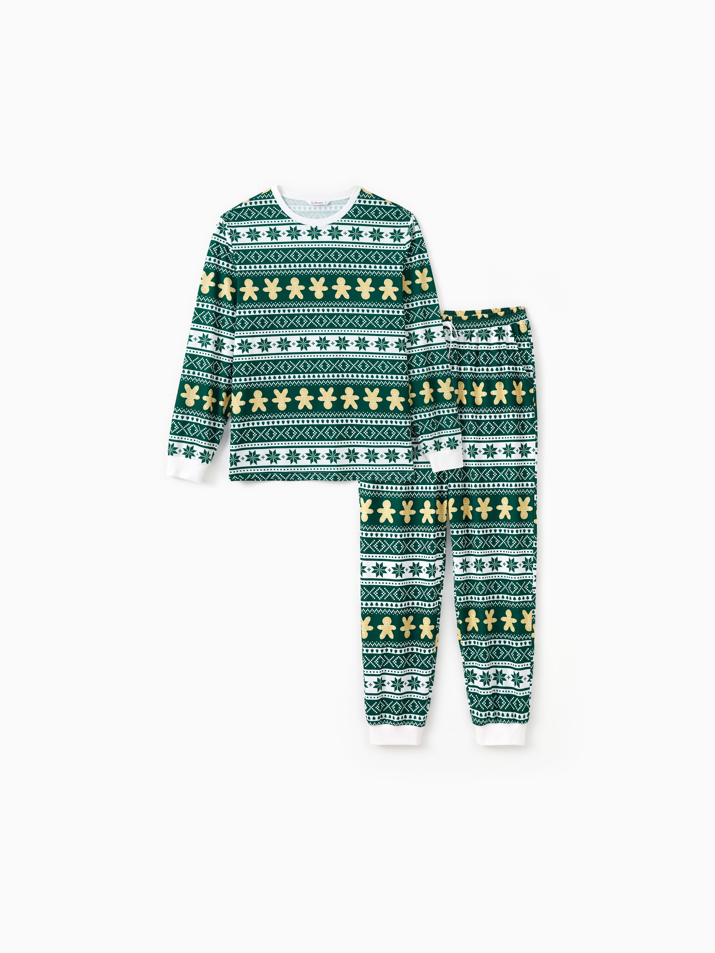 

Christmas Family Matching Green Snowflake/Gingerbread Man Pattern Pajamas Sets with Pockets and Drawstring (Flame Resistant)