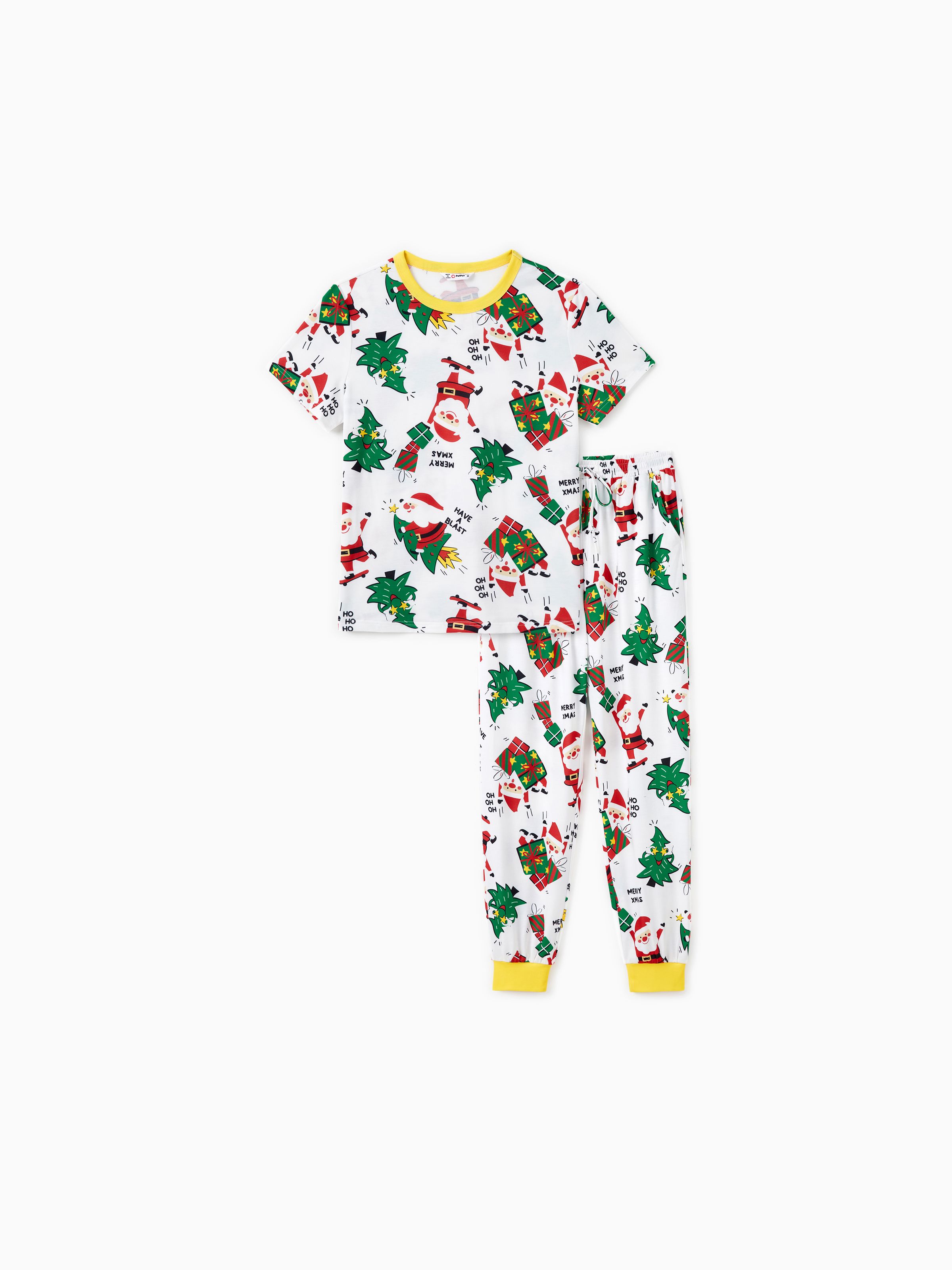 

Christmas Family Matching Allover Christmas-Theme Pattern Pajamas Sets with Drawstring and Pockets (Flame Resistant)