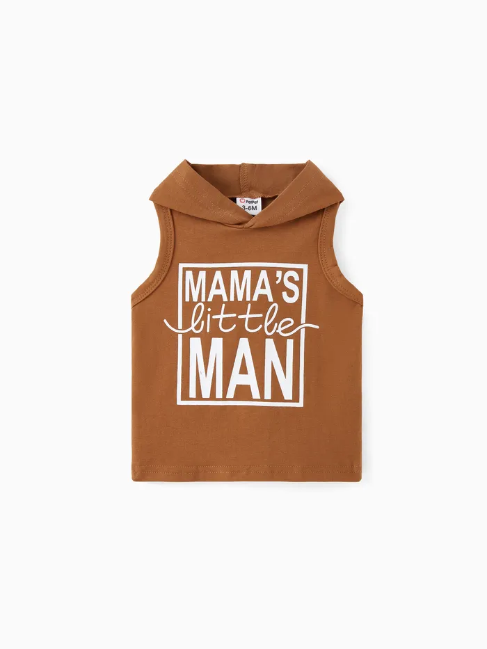 Baby Boy 95% Cotton Letter Print Hooded Tank Top