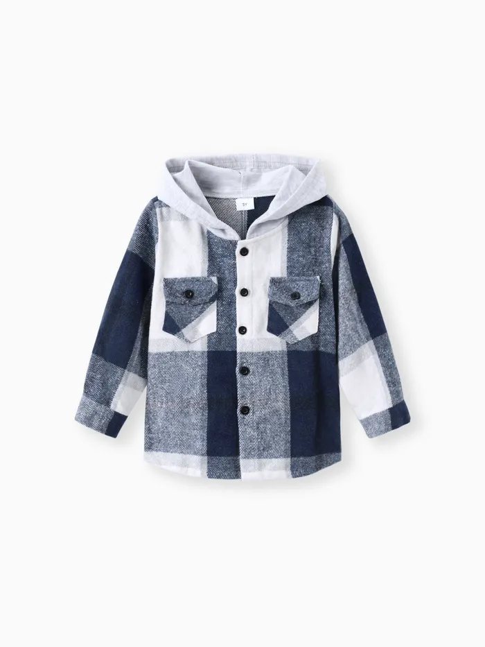 Toddler Girl/Boy 100% Cotton Button Design Plaid Hooded Jacket