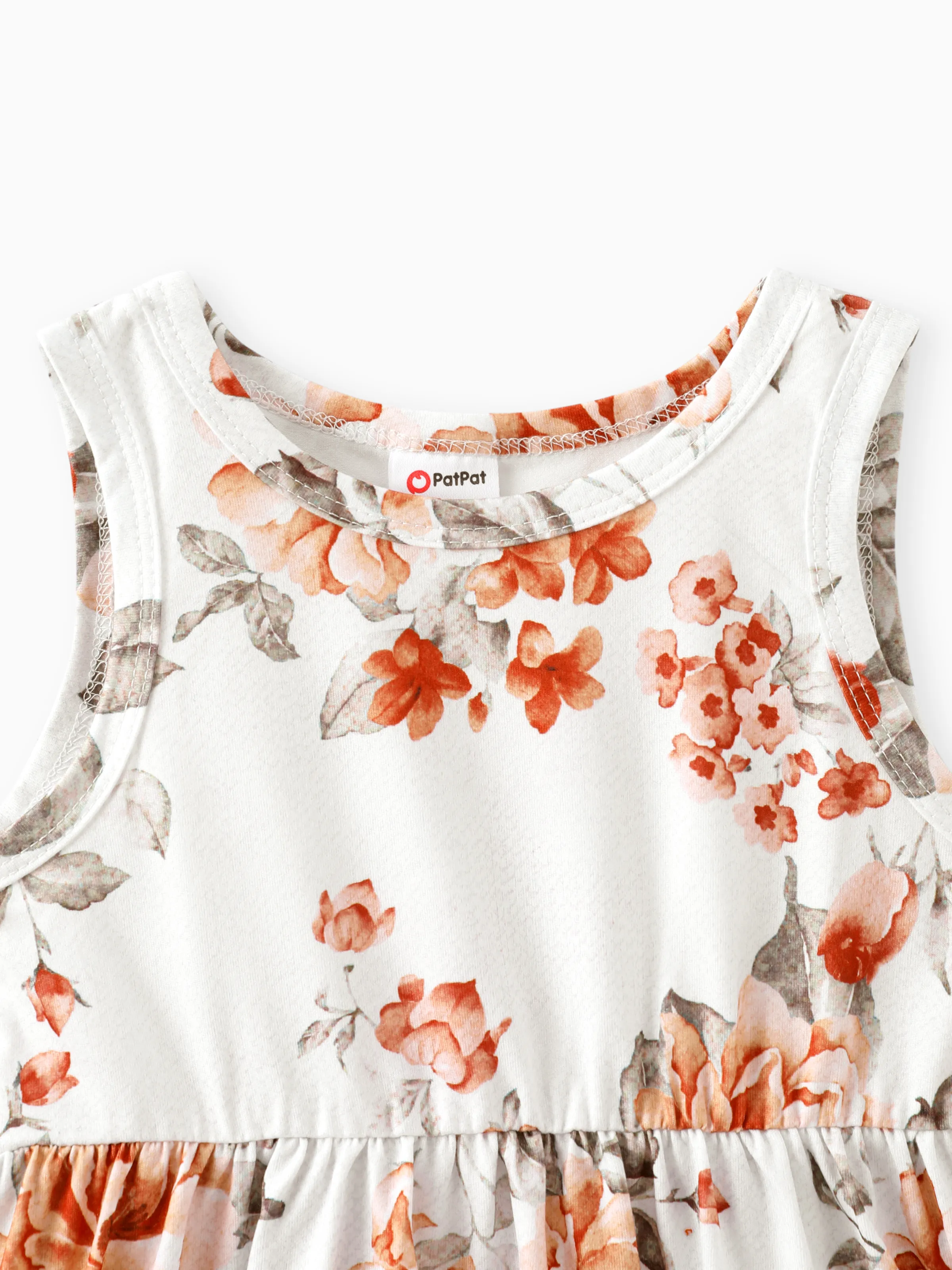 

2pcs Toddler Girl Floral Print Sleeveless Dress and Ruffled Brown Cardigan Set