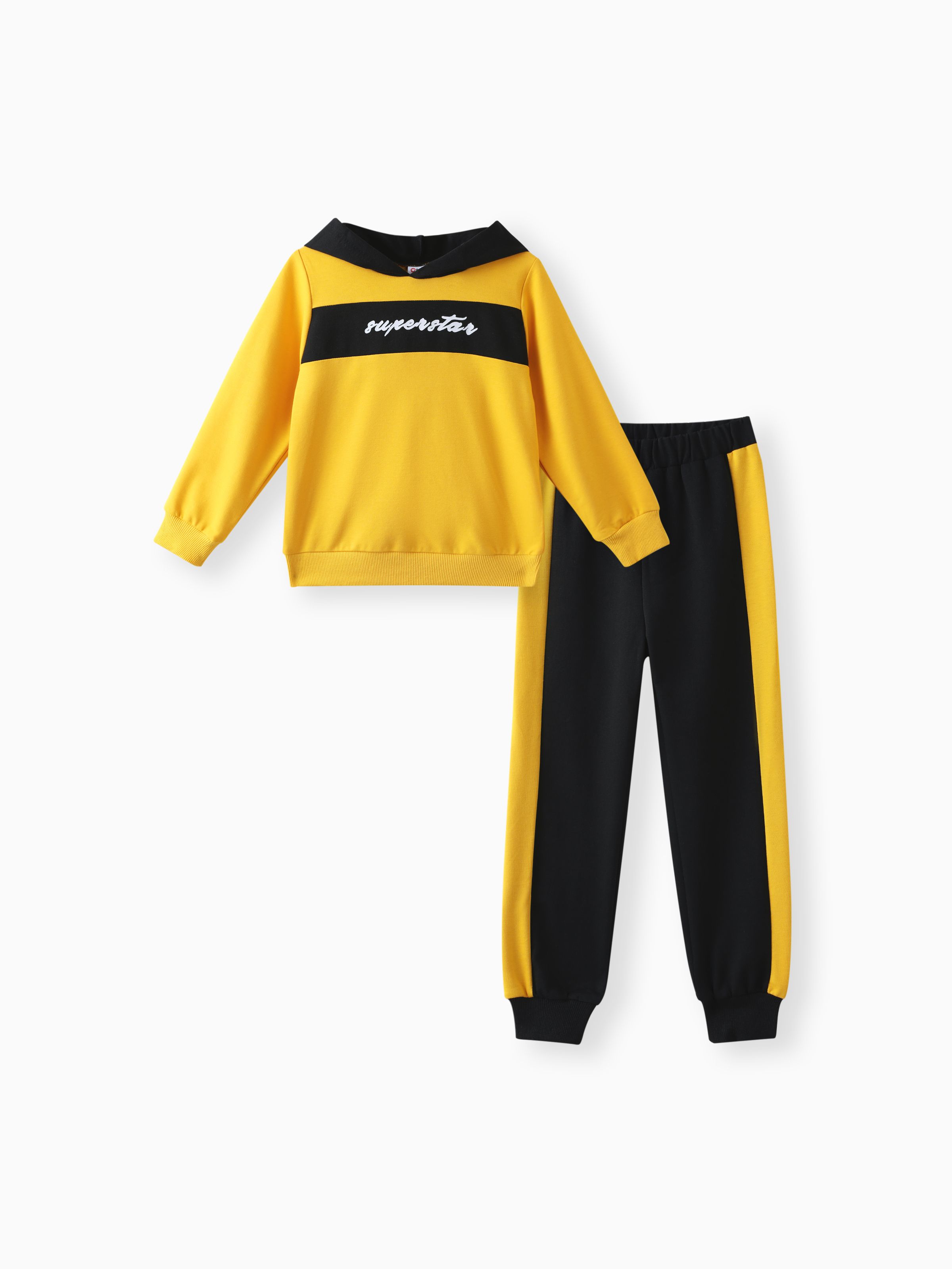 

2-piece Kid Boy Letter Print Colorblock Hoodie Sweatshirt and Pants Casual Set