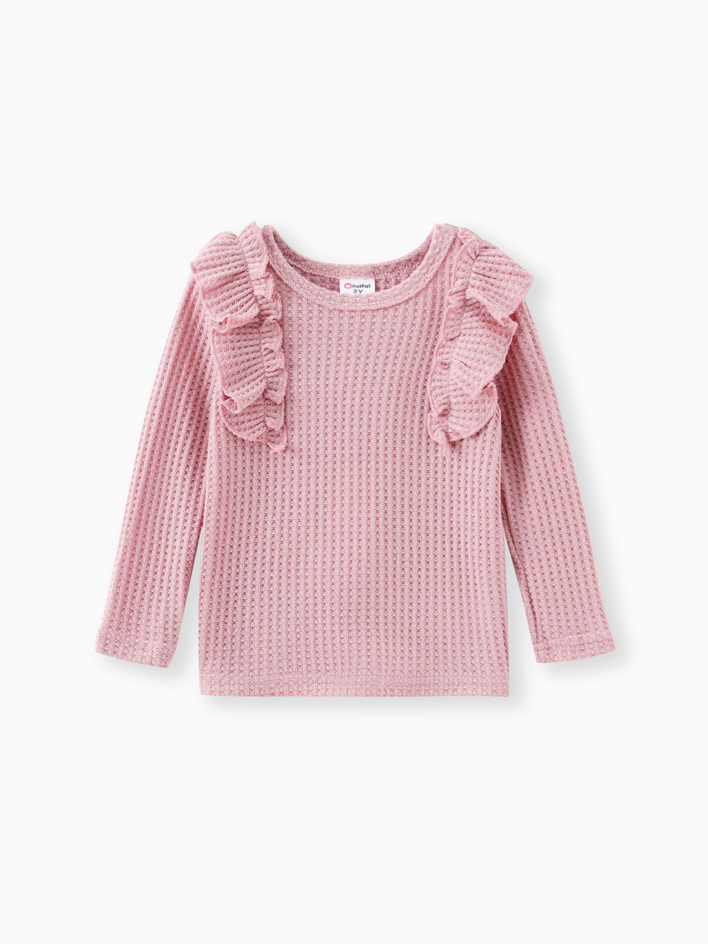 

Toddler Girl Ruffled Waffle Solid Long-sleeve Tee