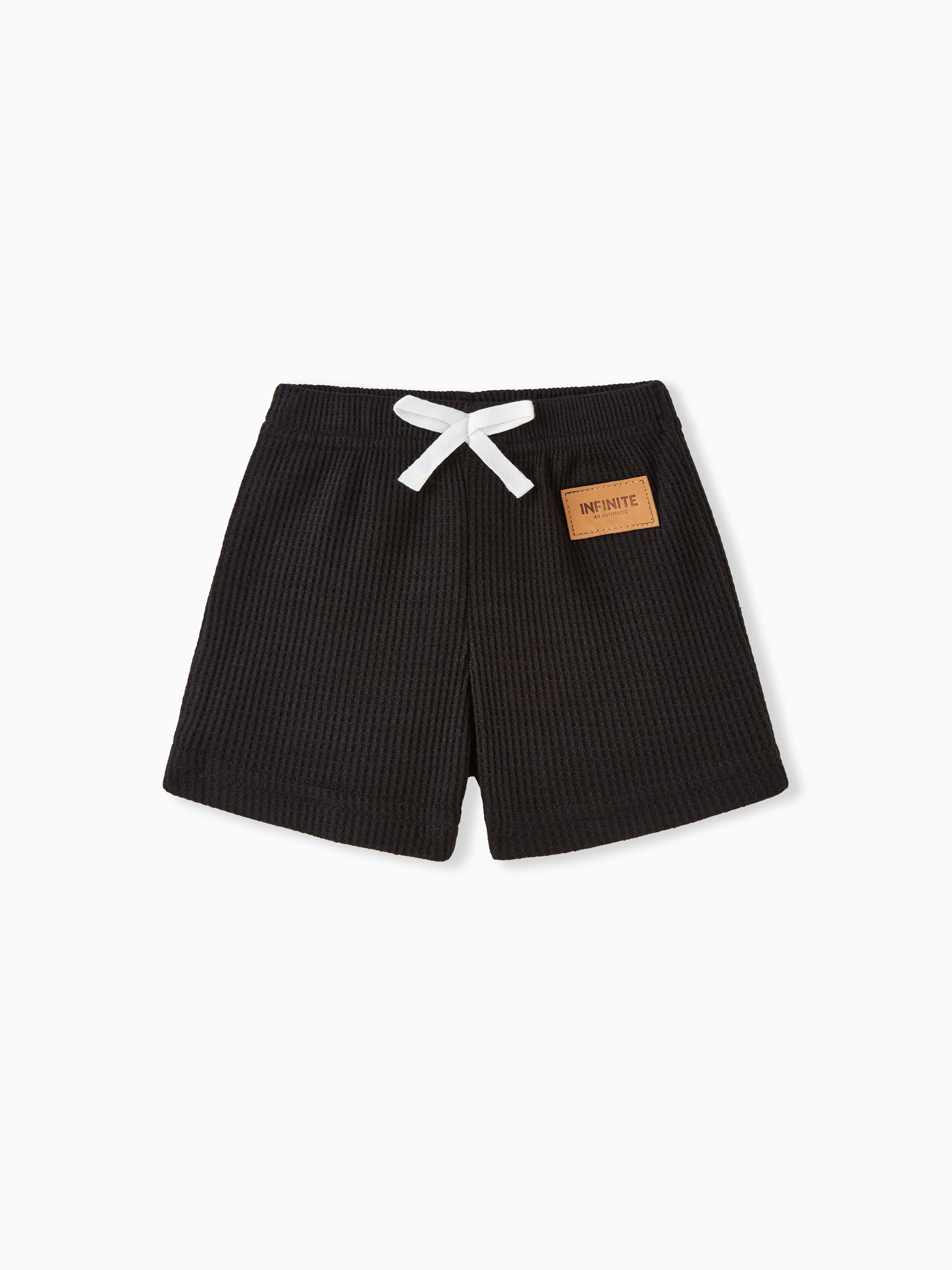 

Baby Boy/Girl Badge Detail Solid Waffle Textured Shorts