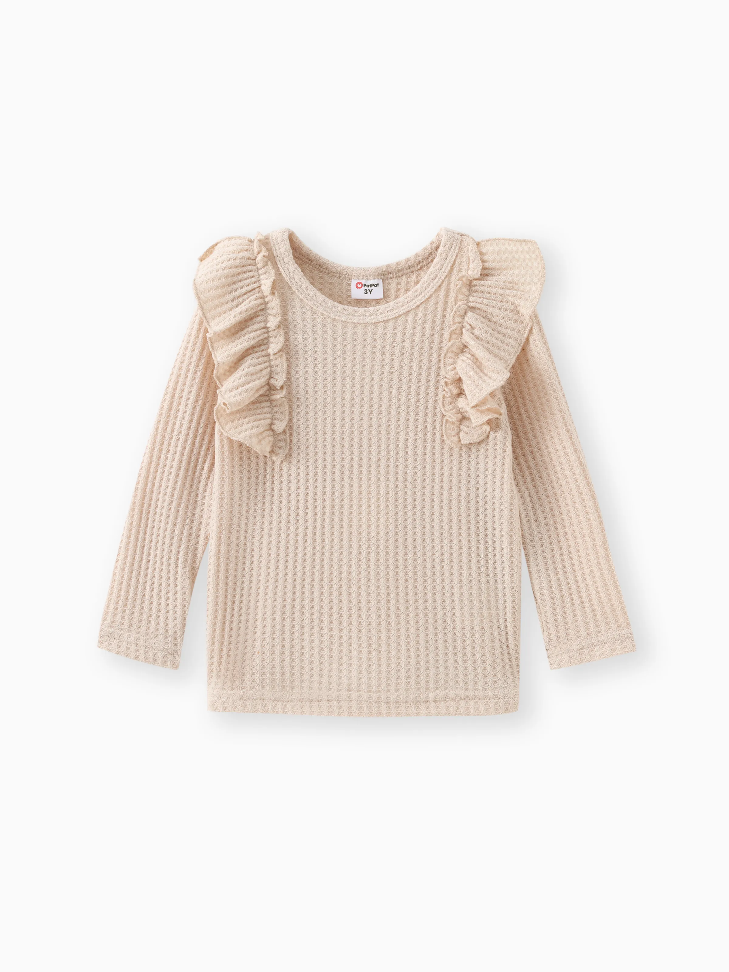 Toddler Girl Ruffled Waffle Solid Long-sleeve Tee