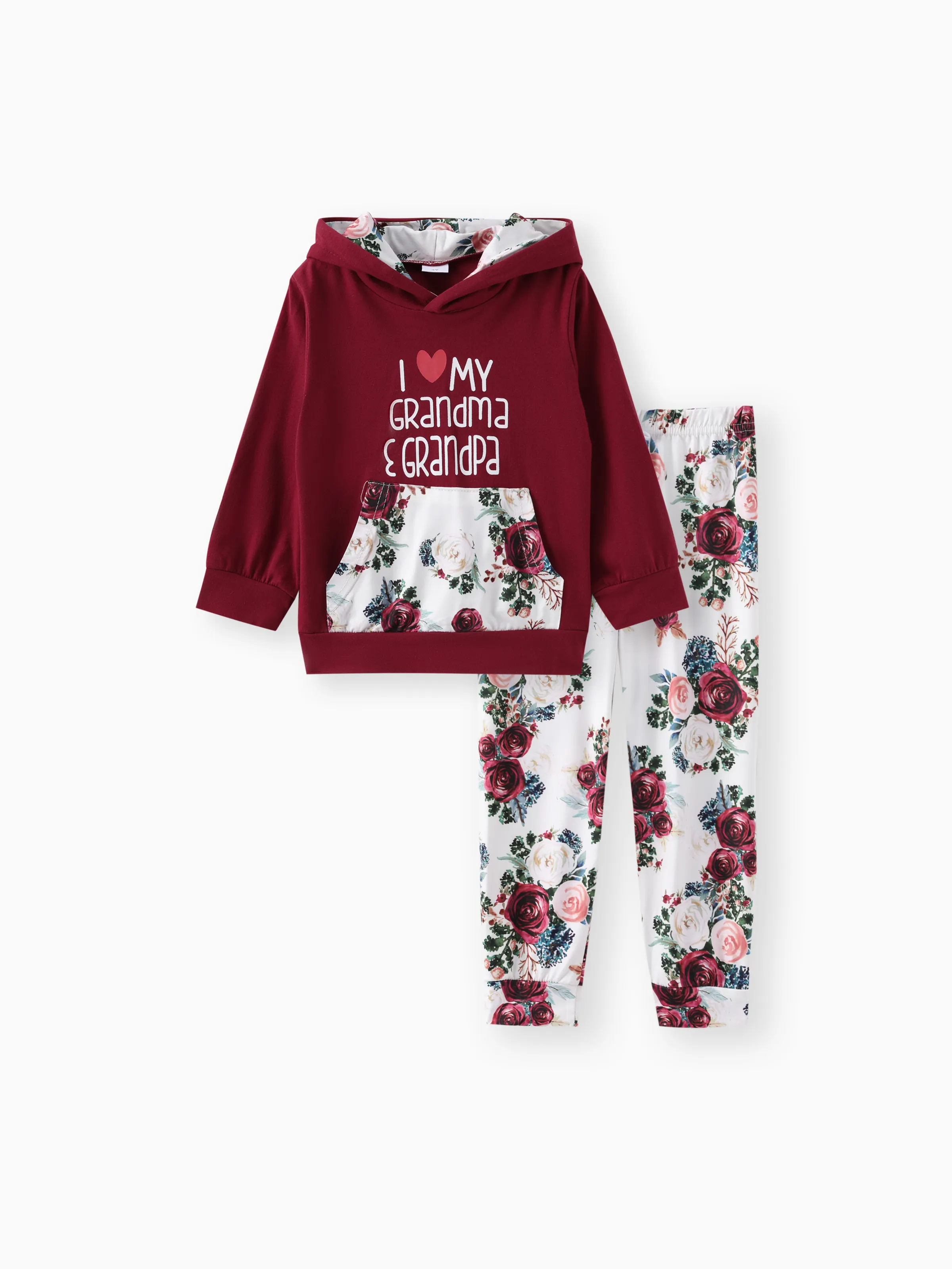 2-piece Toddler Girl Letter Floral Print Hoodie and Pants Set