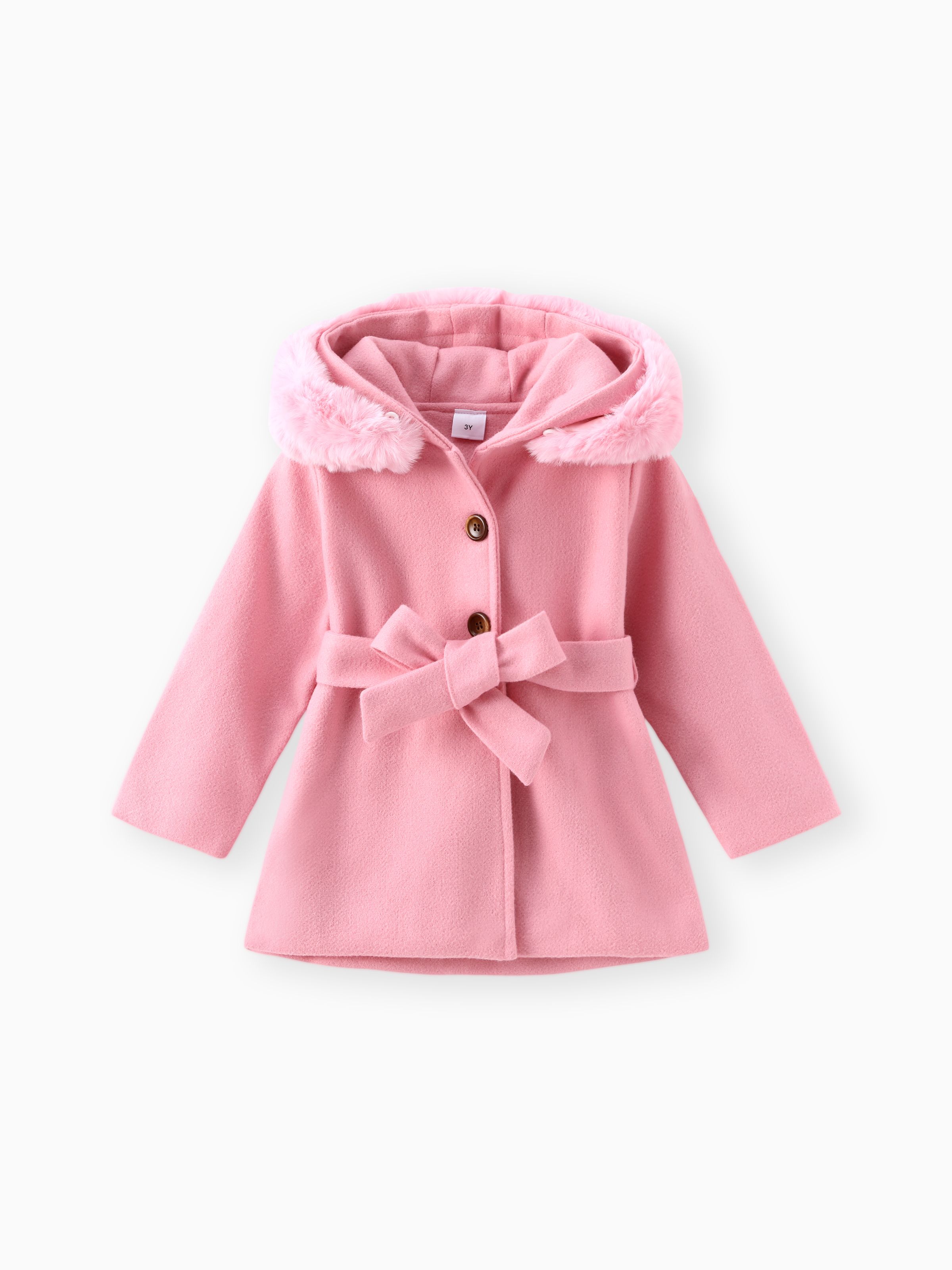 

Toddler Girl Solid Color Hooded Woolen Coat