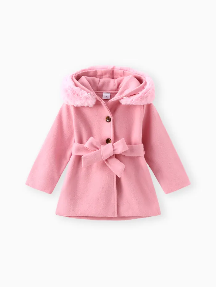 Toddler Girl Solid Color Hooded Woolen Coat 