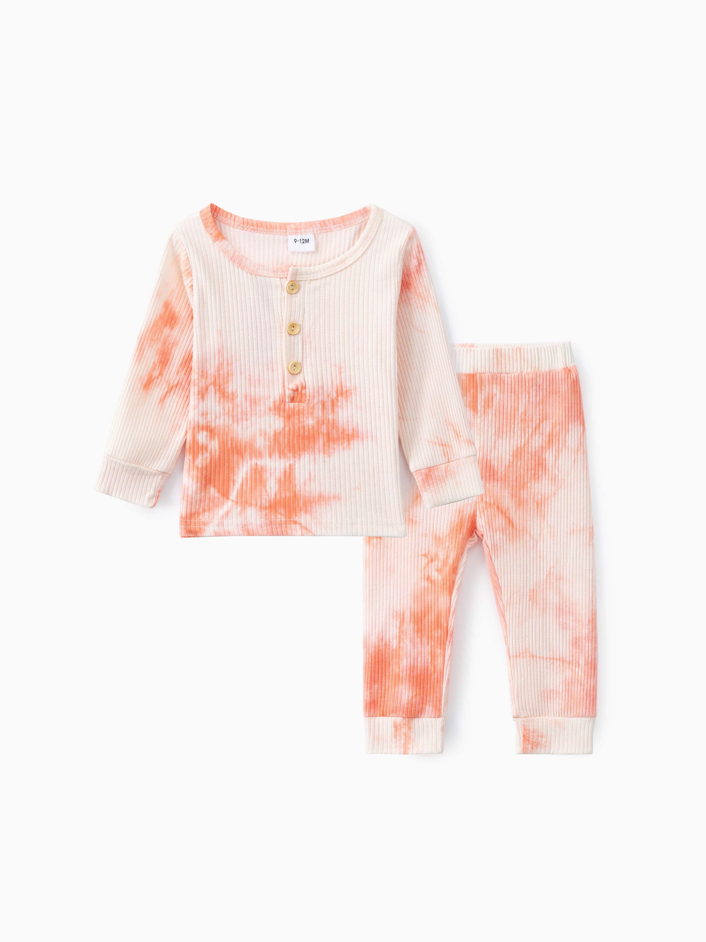 

Ribbed 2pcs Tie Dyed Long-sleeve Baby Set