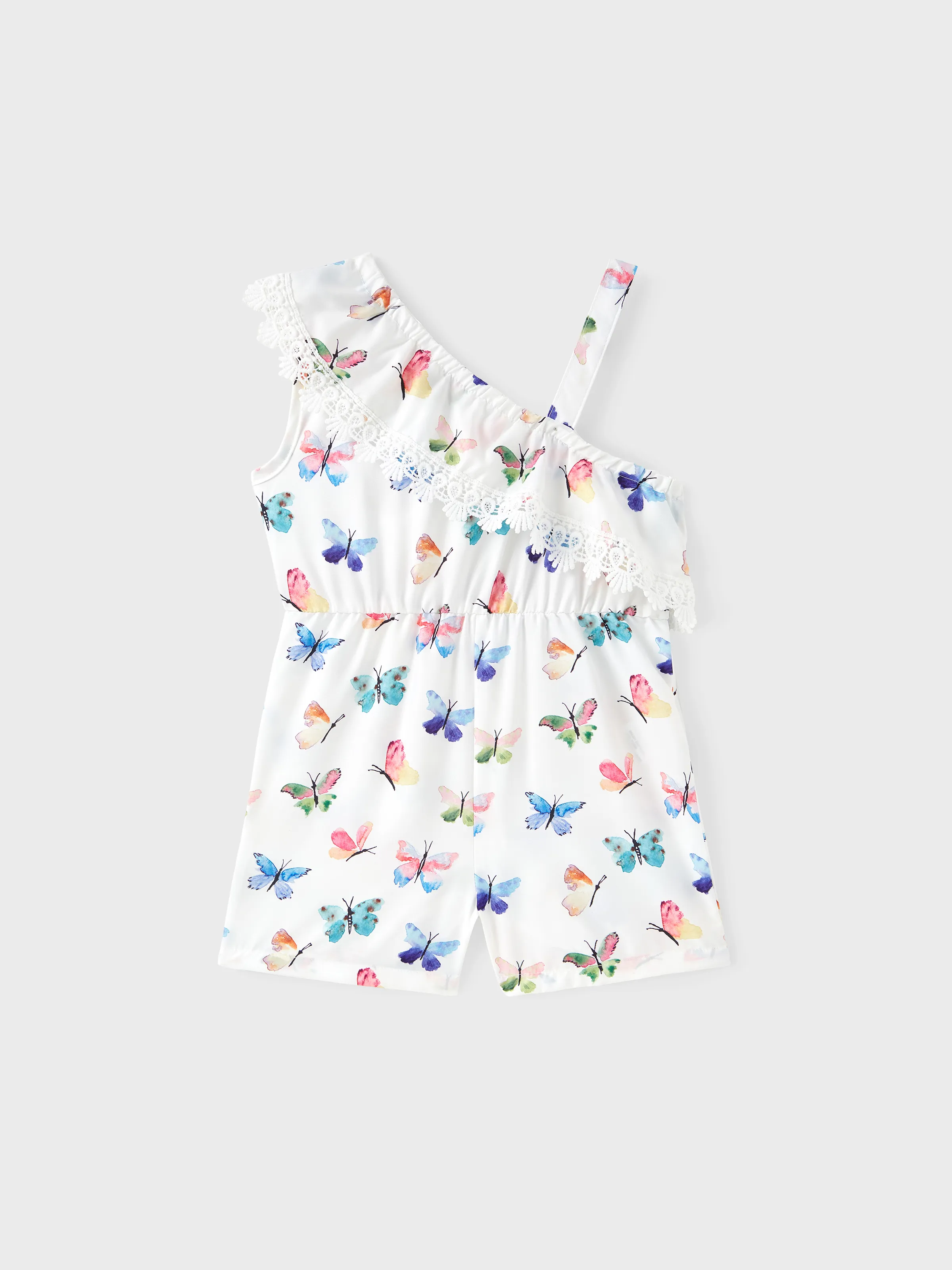 

Toddler Girl Butterfly Print One-Shoulder Cami Romper