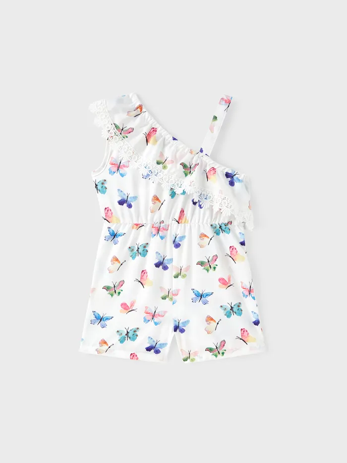 Toddler Girl Butterfly Print One-Shoulder Cami Romper