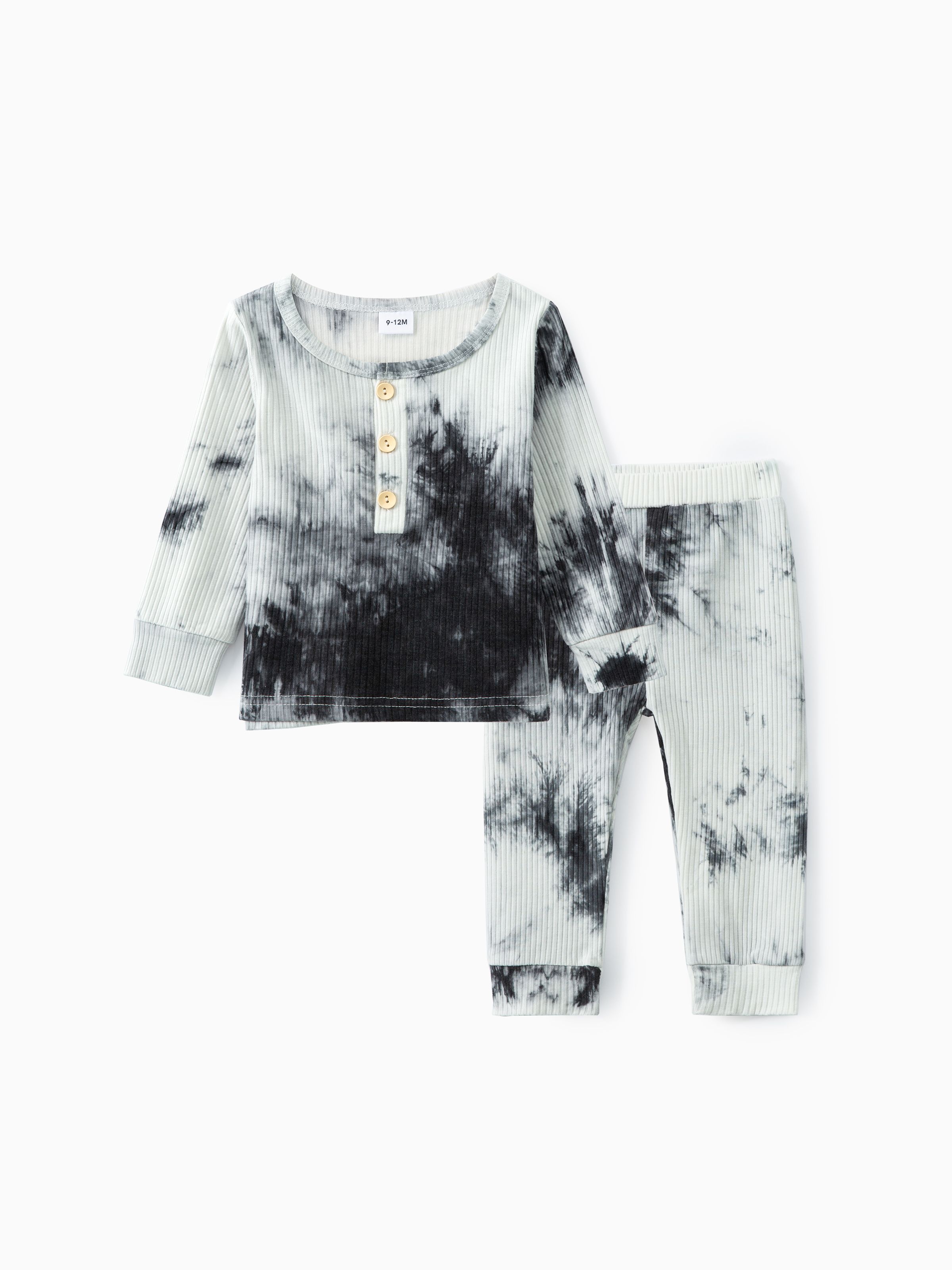 

Ribbed 2pcs Tie Dyed Long-sleeve Baby Set