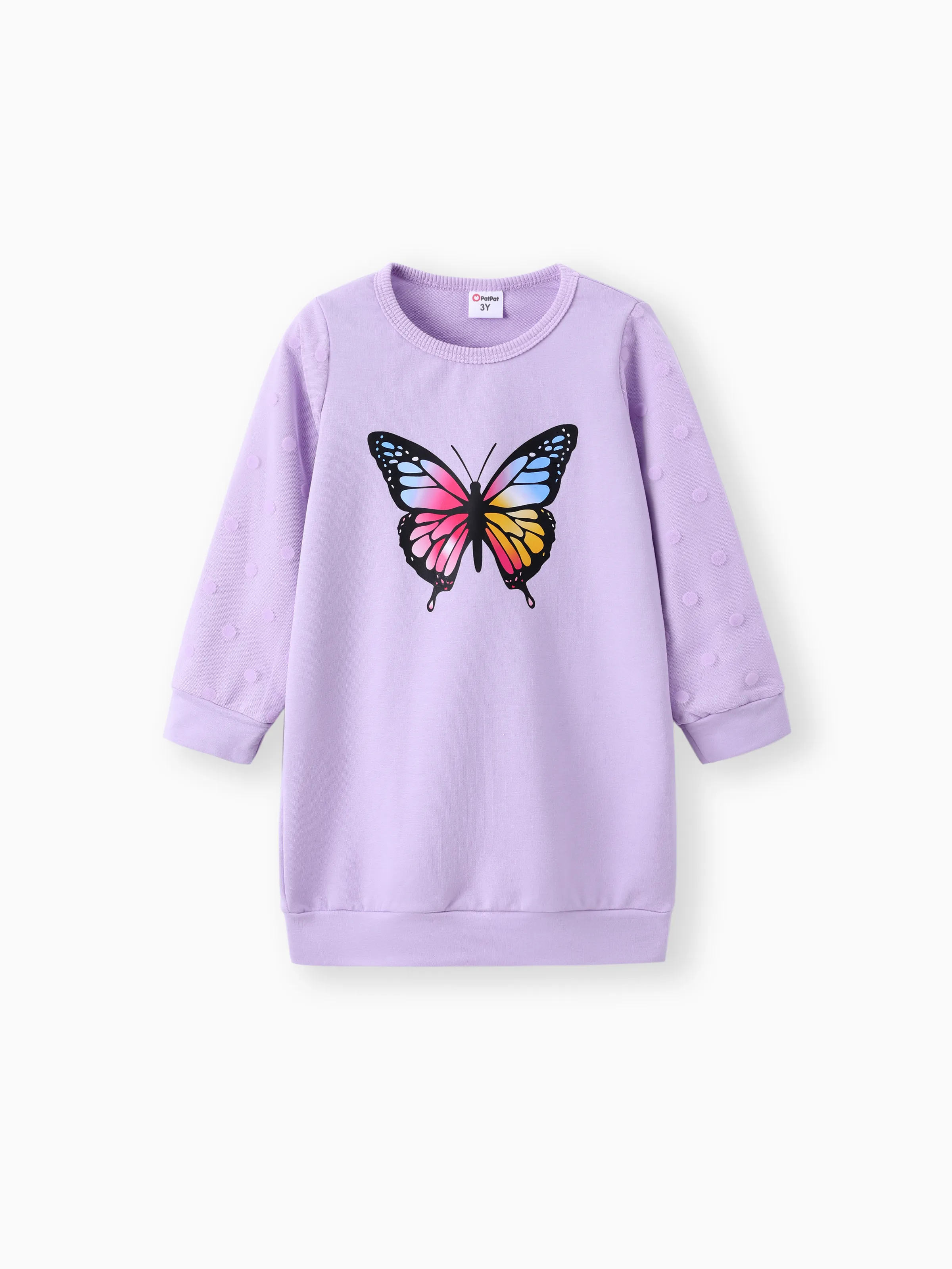 

Toddler Girl Butterfly Polka Dots Mesh Layered Long-sleeve Grey Dress
