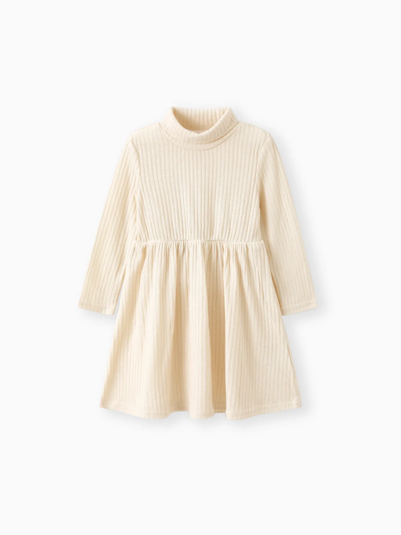 

Toddler Girl Turtleneck Solid Color Ribbed Long-sleeve Dress