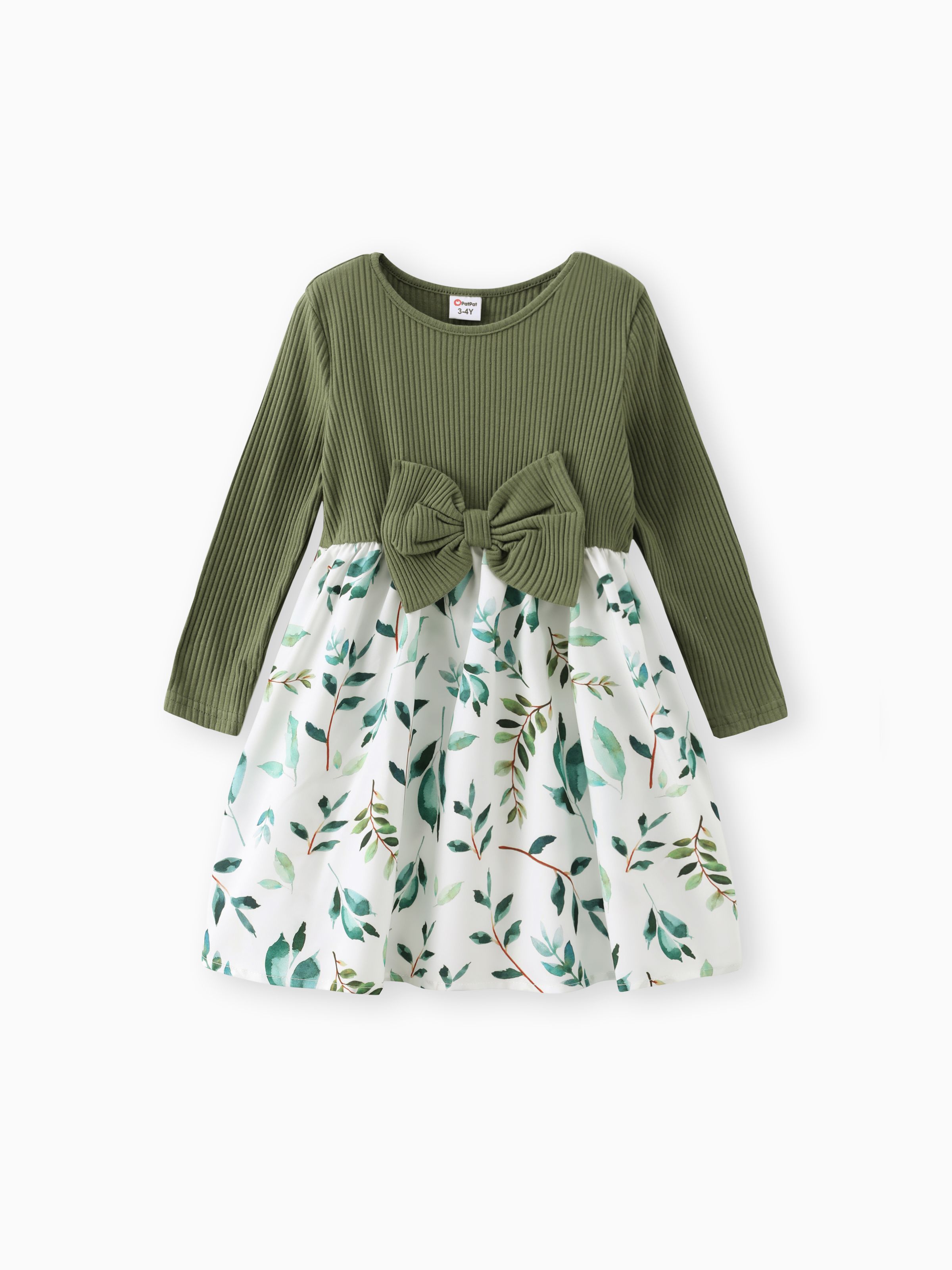 

Toddler Girl Floral Leaf/Butterfly Print Splice Bowknot Design Long-sleeve Dress