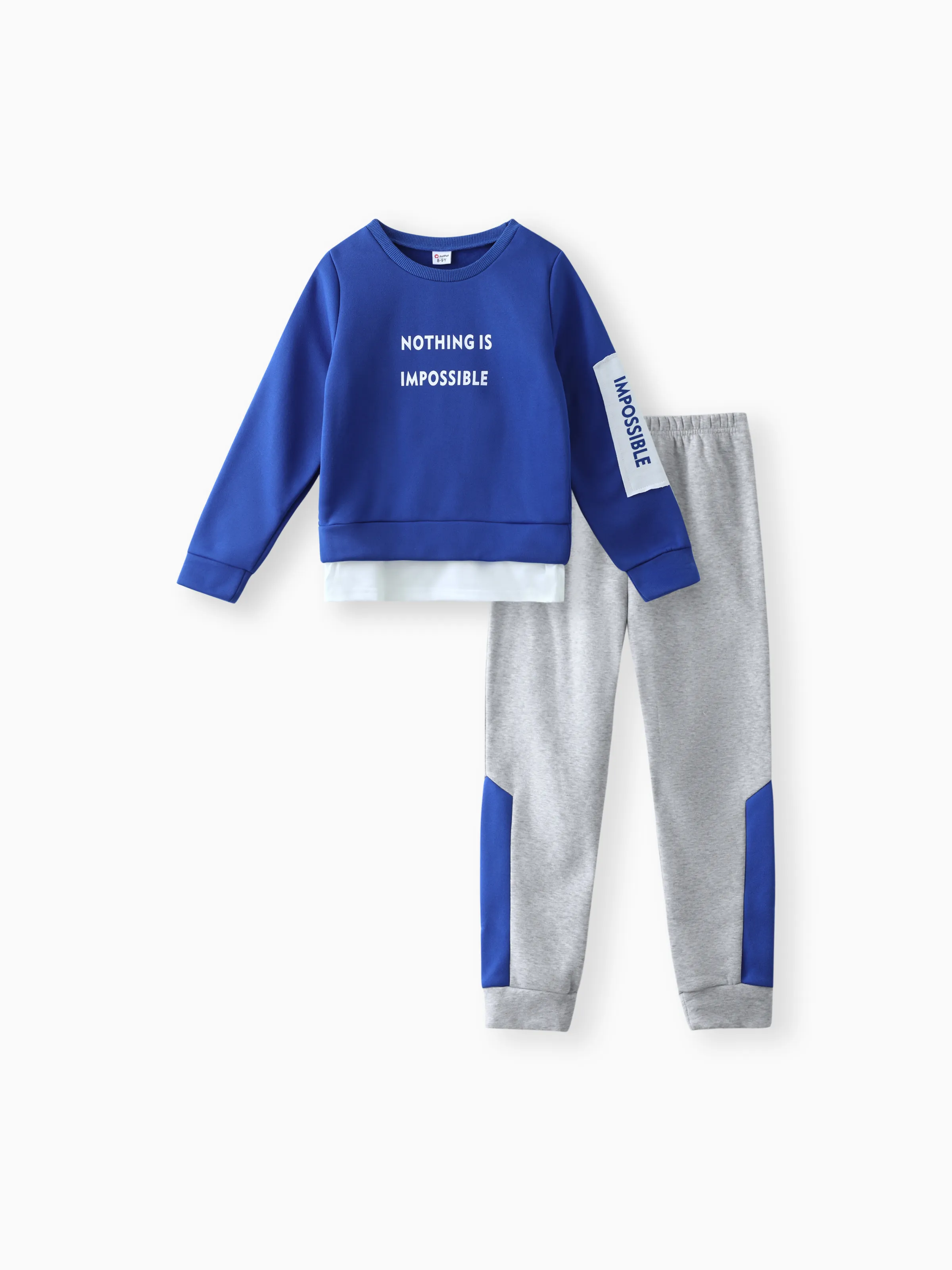 

2-piece Kid Boy Letter Print Colorblock Sweatshirt and Pants Set