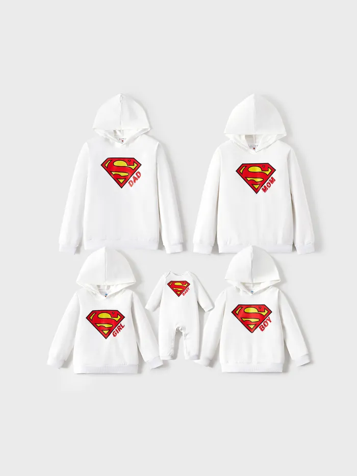 Superman Family Matching Cotton Long-sleeve Graphic Print White Hoodies