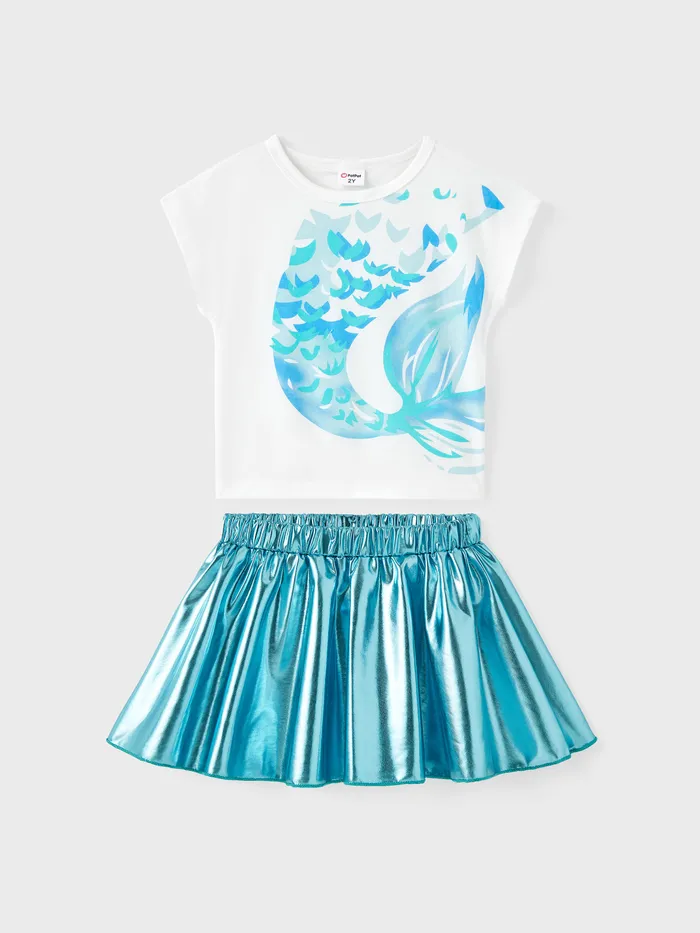 Summer Mermaid Print Colorful 2-Piece Girls' Fashion Set