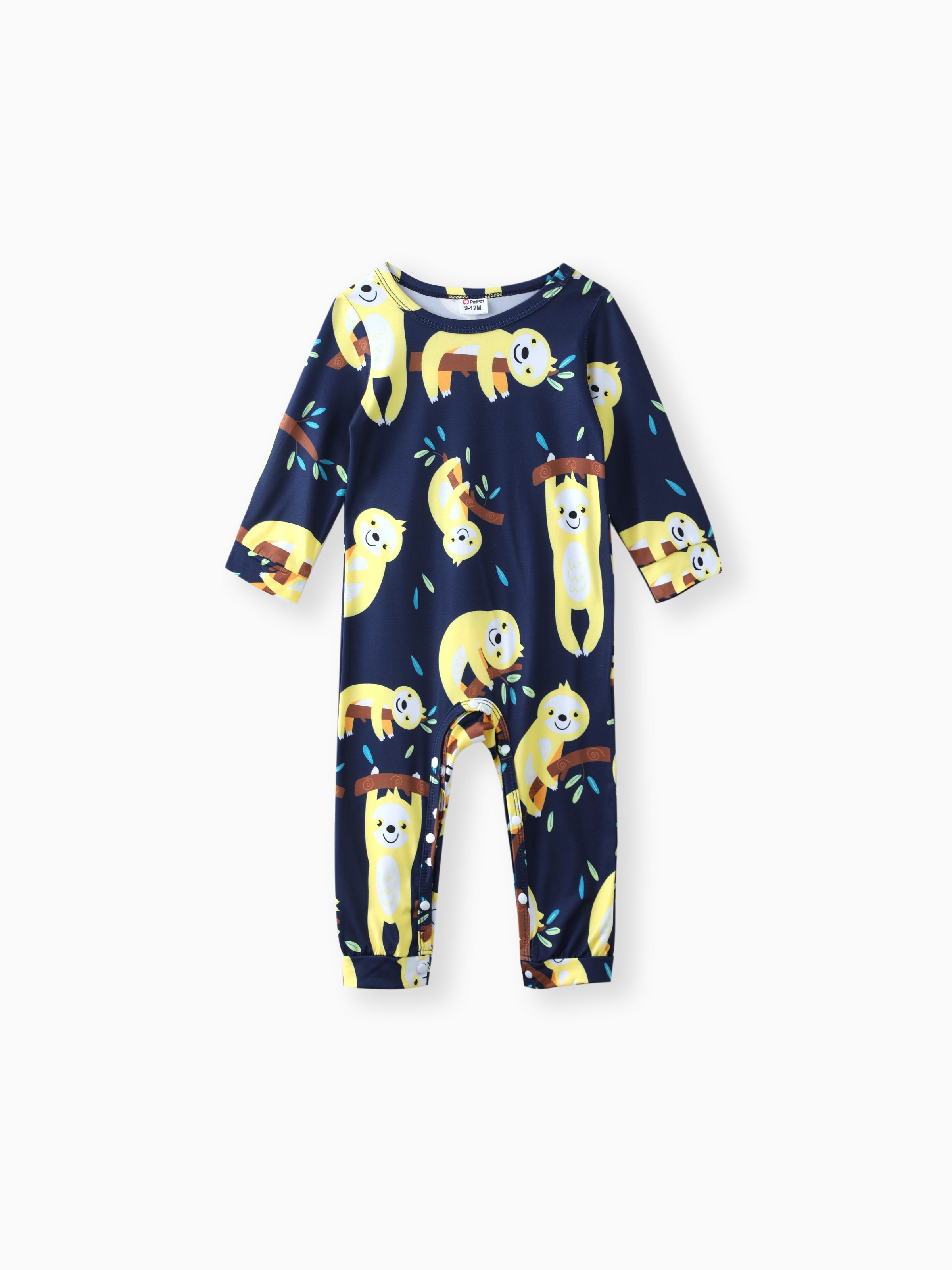 

Baby Boy All Over Cartoon Sloth Print White Long-sleeve Jumpsuit
