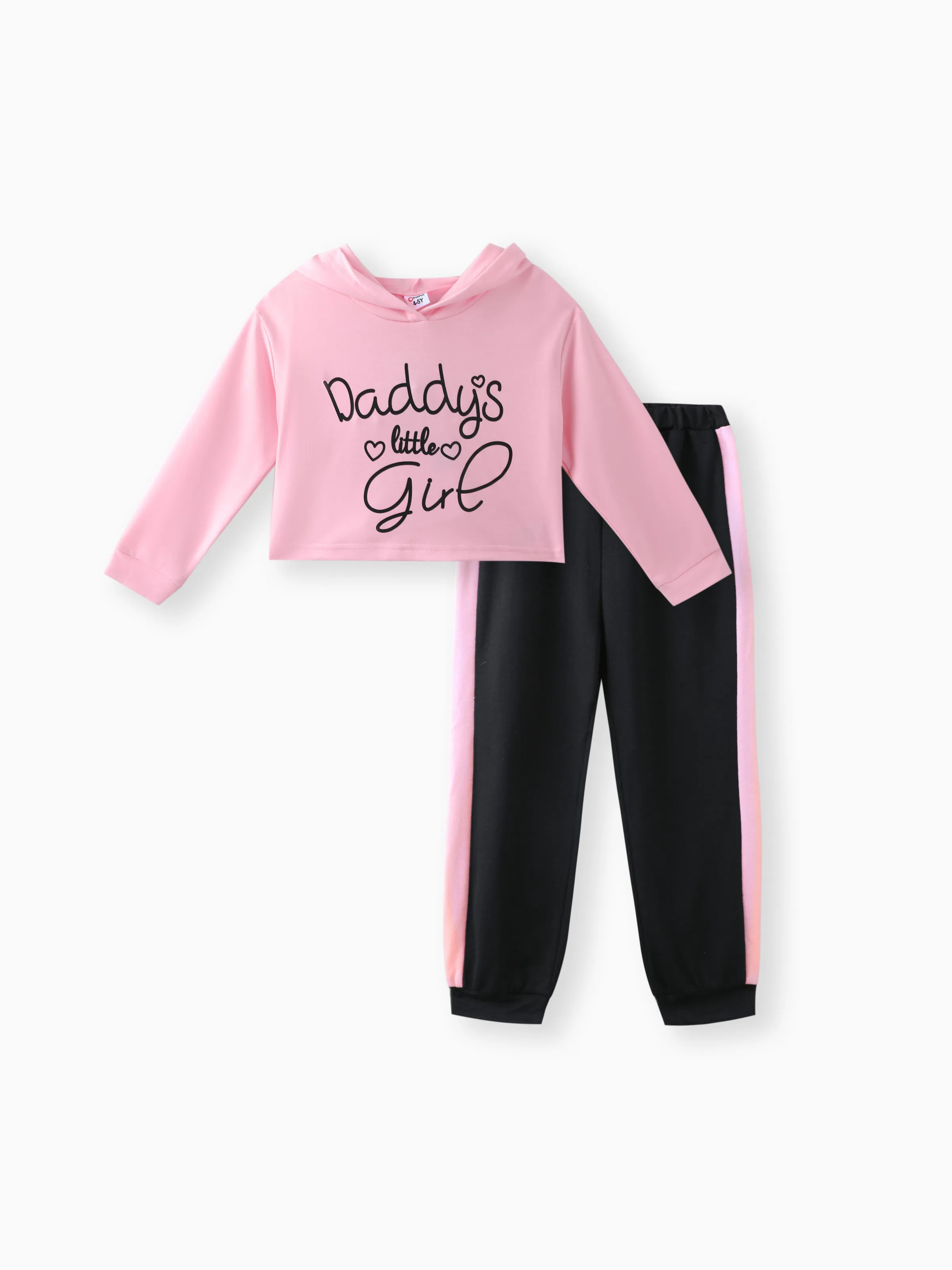 

2-piece Toddler Girl Letter Print Hoodie and Colorblock Pants Set