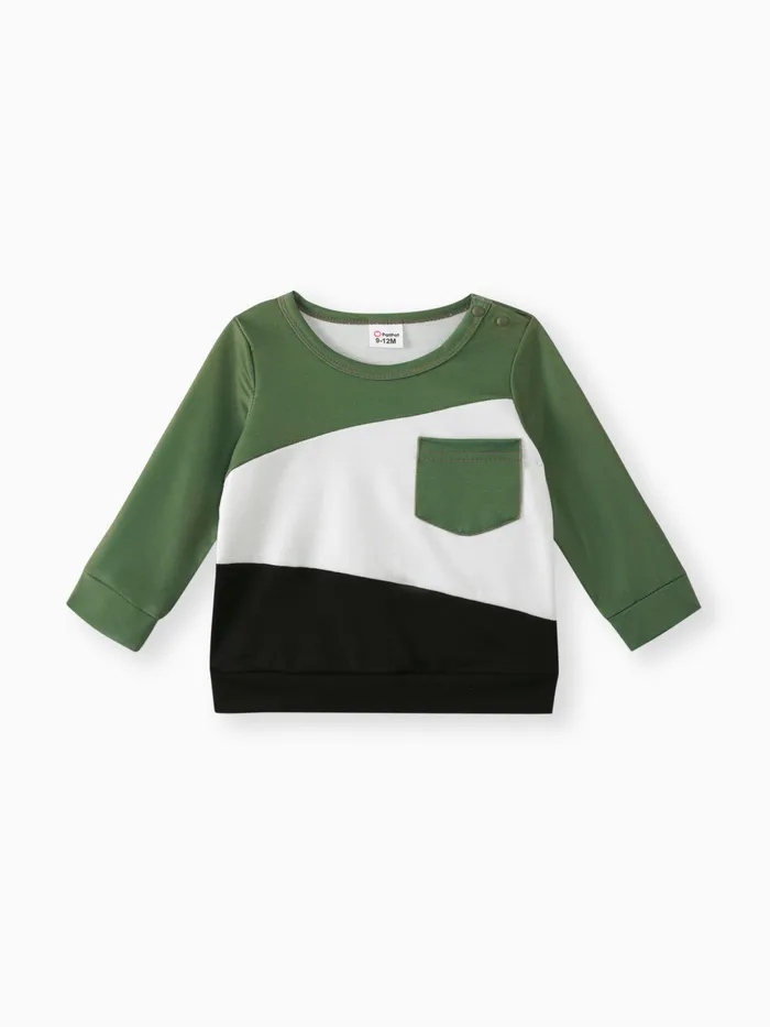 Baby Boy Colorblock Spliced Long-sleeve Pullover Sweatshirt