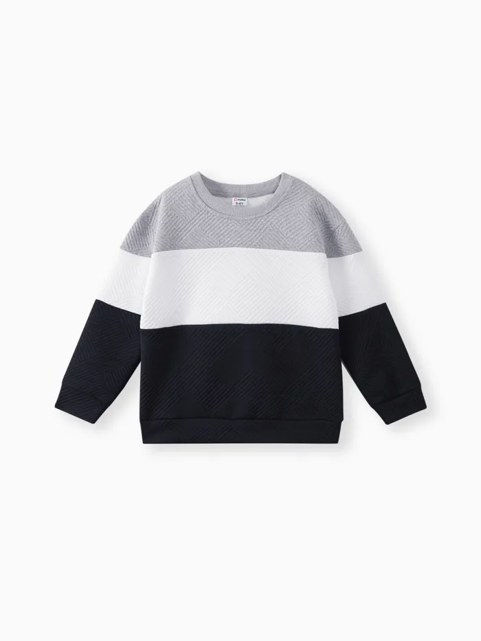 Kid Boy Casual Colorblock Textured Pullover Sweatshirt