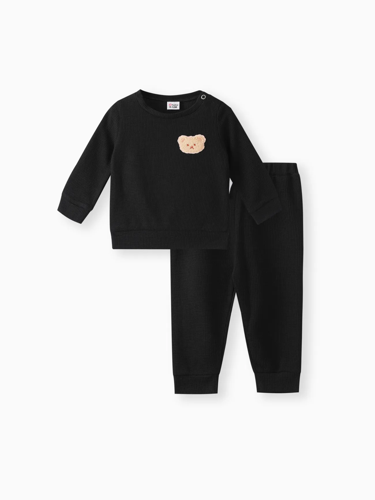 

2pcs Baby Boy Cartoon Bear Detail Solid Textured Long-sleeve Pullover Sweatshirt and Sweatpants Set