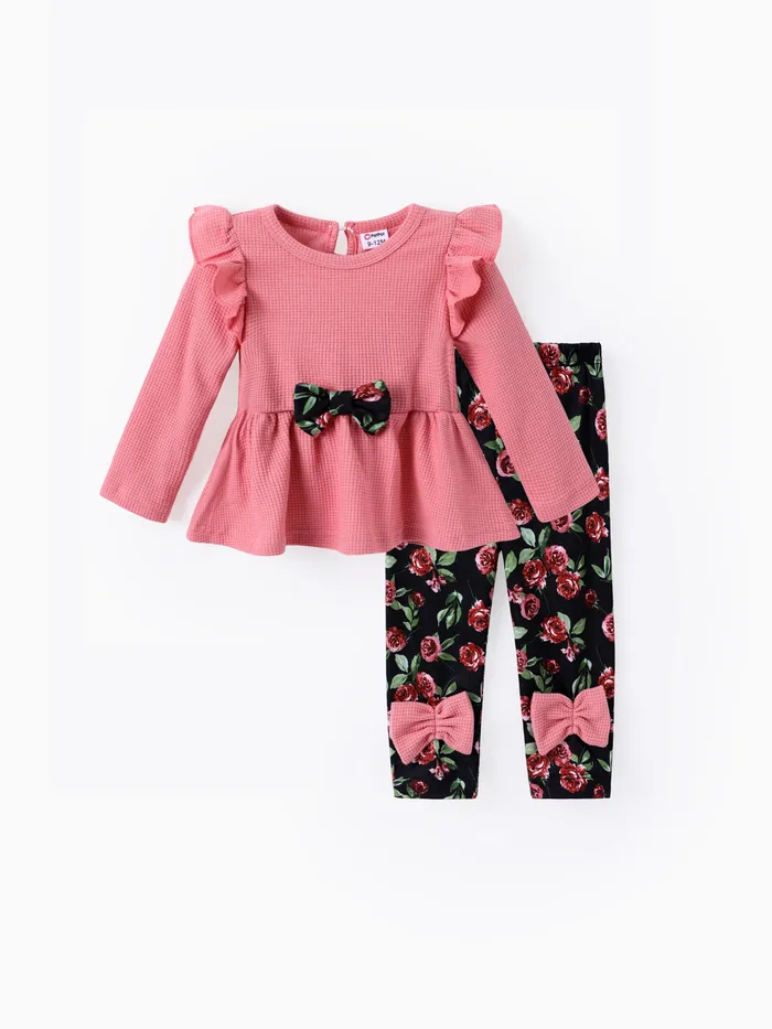 Baby Girl 2pcs Ruffled Top e Leggings floreali Set