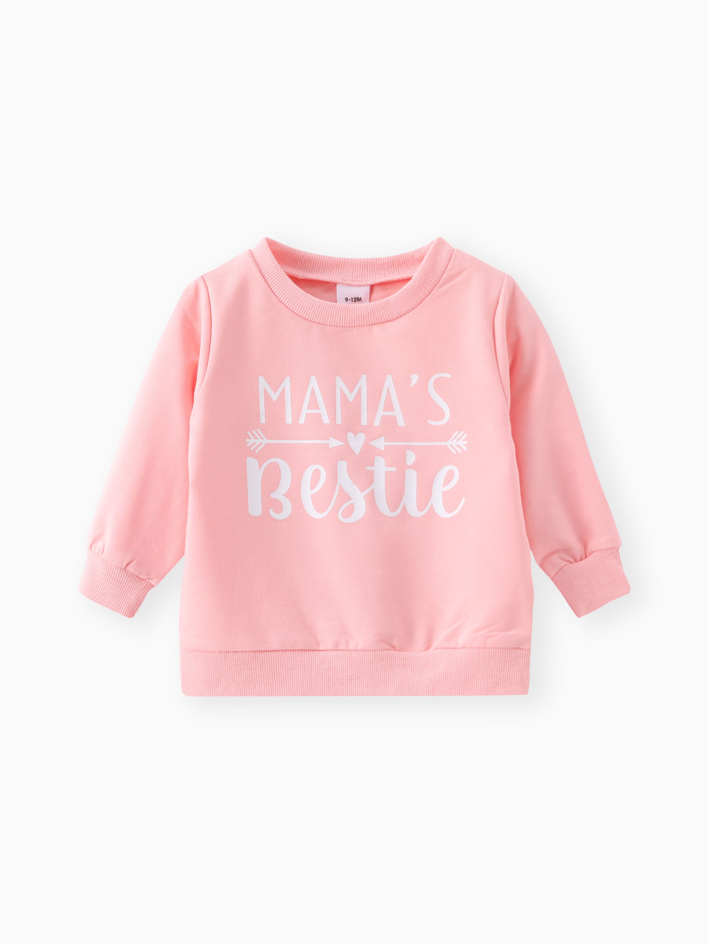 

Letter Print Long-sleeve Pink Baby Pullover Top