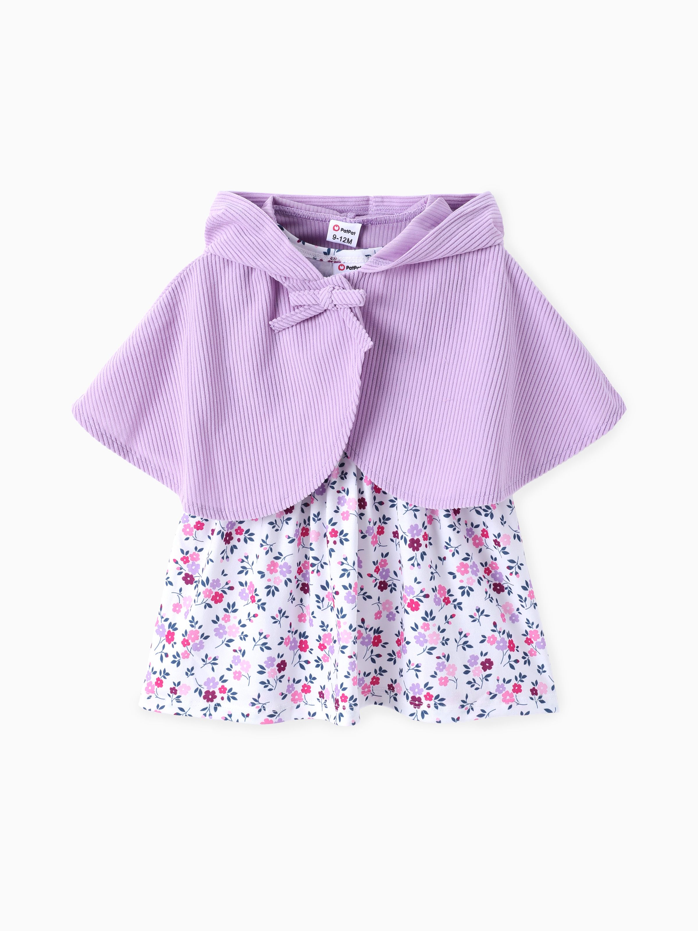 

Baby Girl 2pcs Solid Cardigan and Floral Print Dress Set