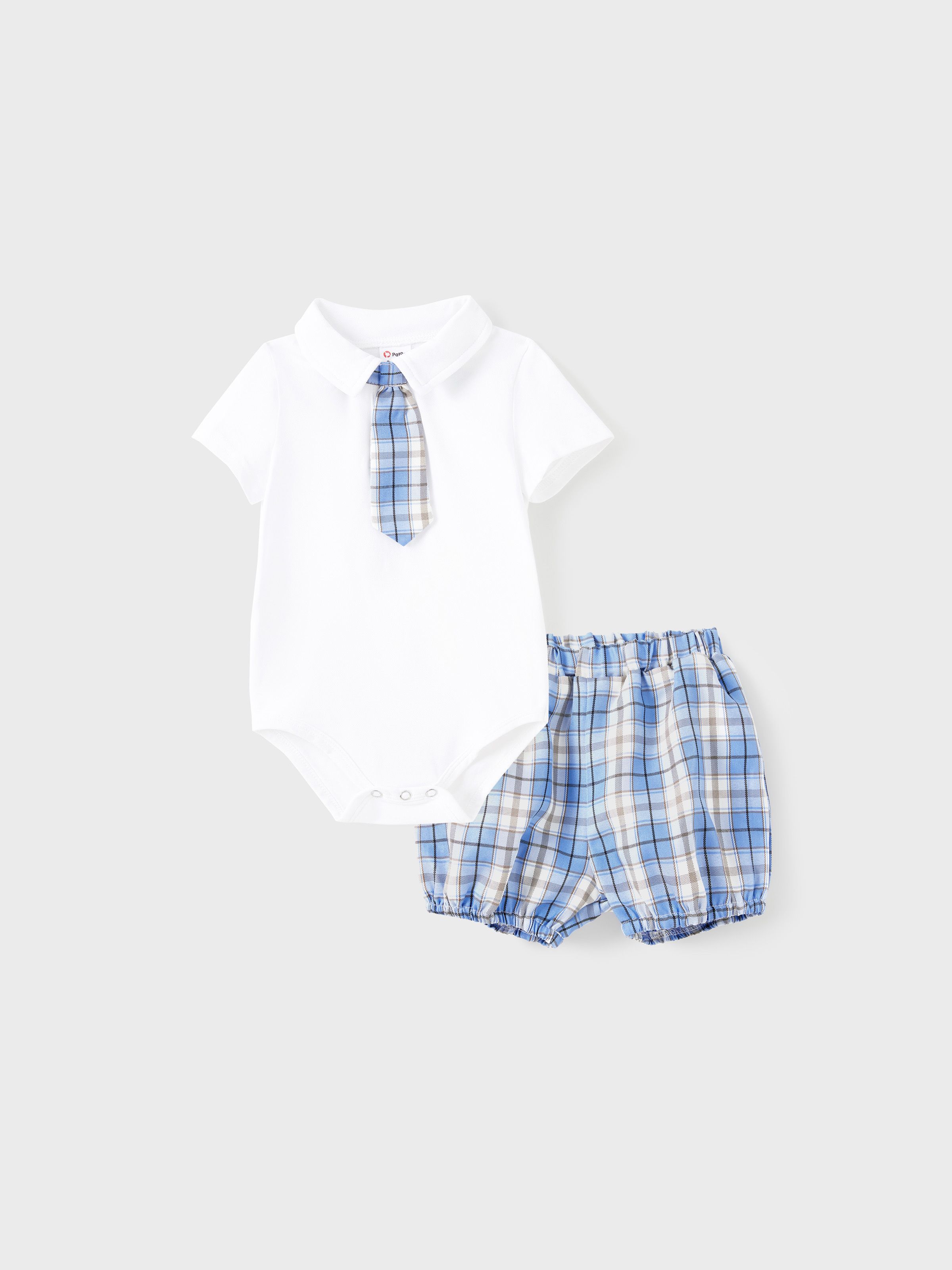 

Family Matching Sets Preppy Style Blue Plaid Shirt or School Uniform Vibe Co-ord Set with Tie
