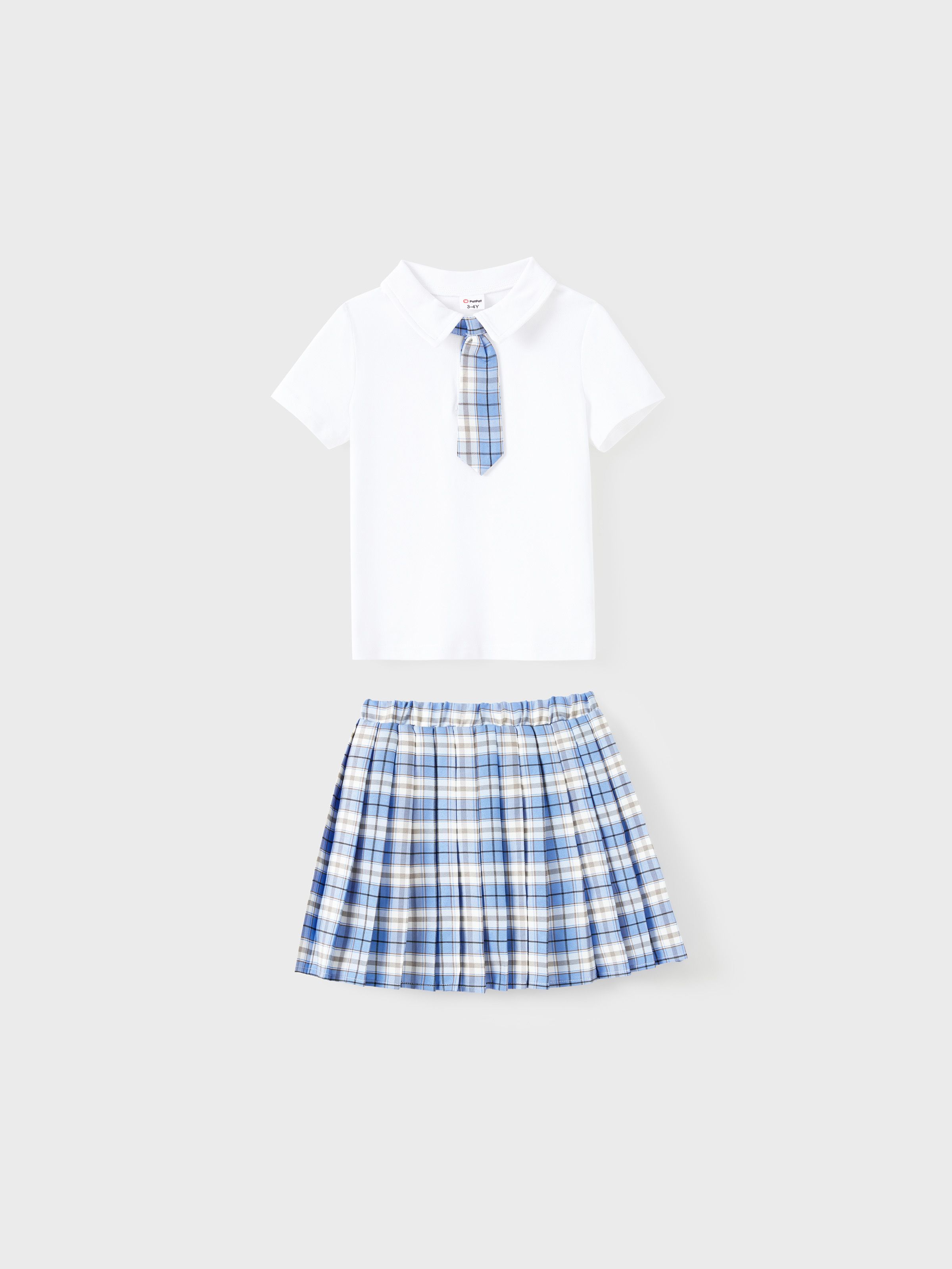 

Family Matching Sets Preppy Style Blue Plaid Shirt or School Uniform Vibe Co-ord Set with Tie