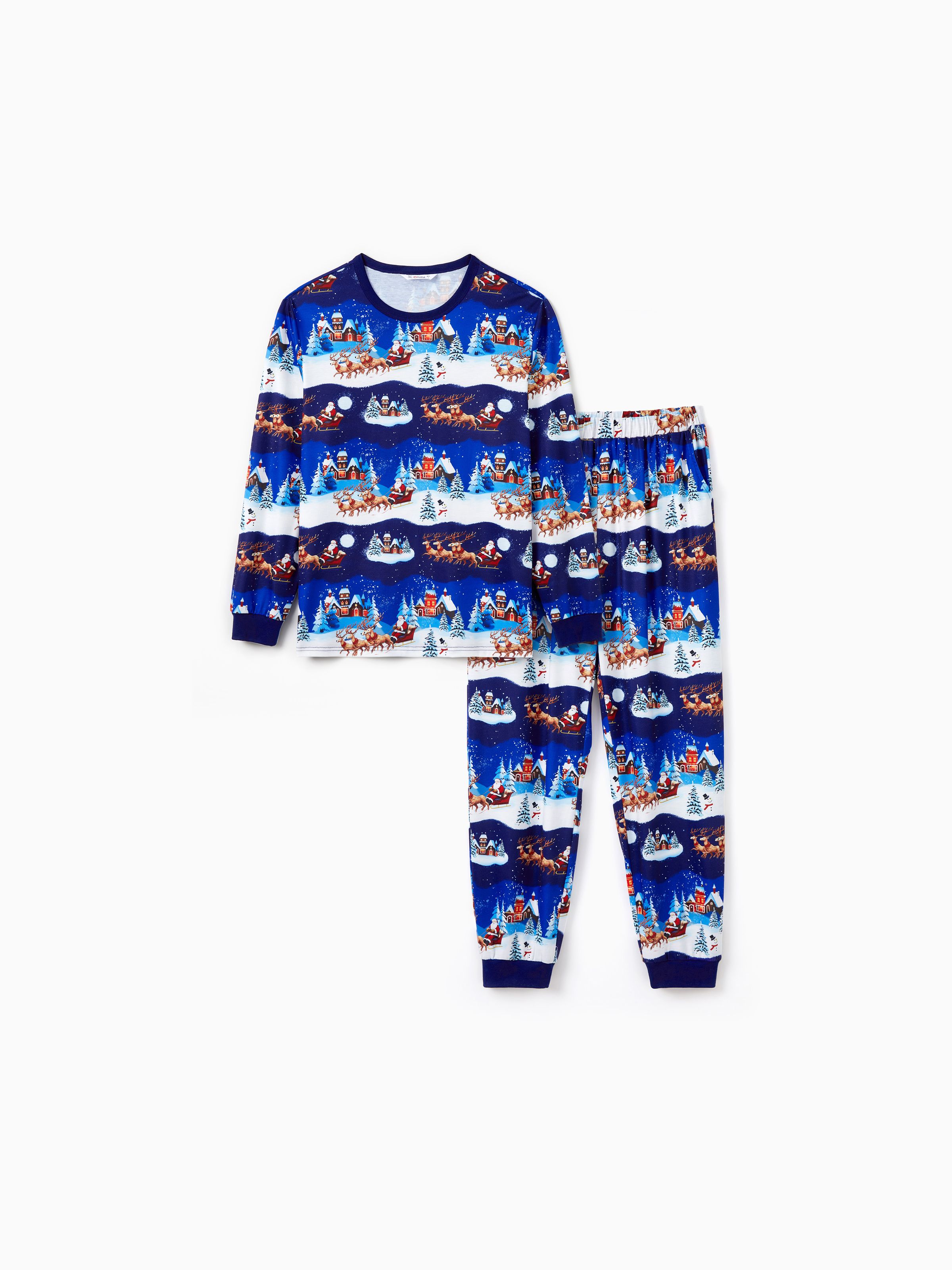 

Christmas Family Matching Santa Sleigh With Reindeer Pattern Pajamas Sets with Pockets ( Flame Resistant )