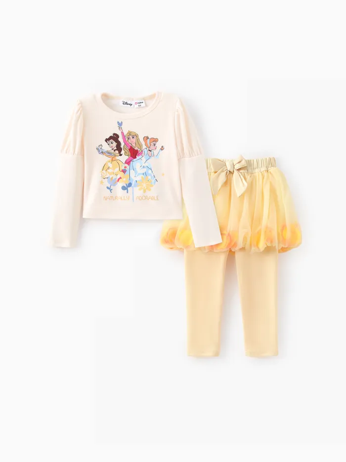 Conjunto de Leggings de Saia de Tule para Meninas Pequenas Disney Princess 2pcs Naia™ Floral
