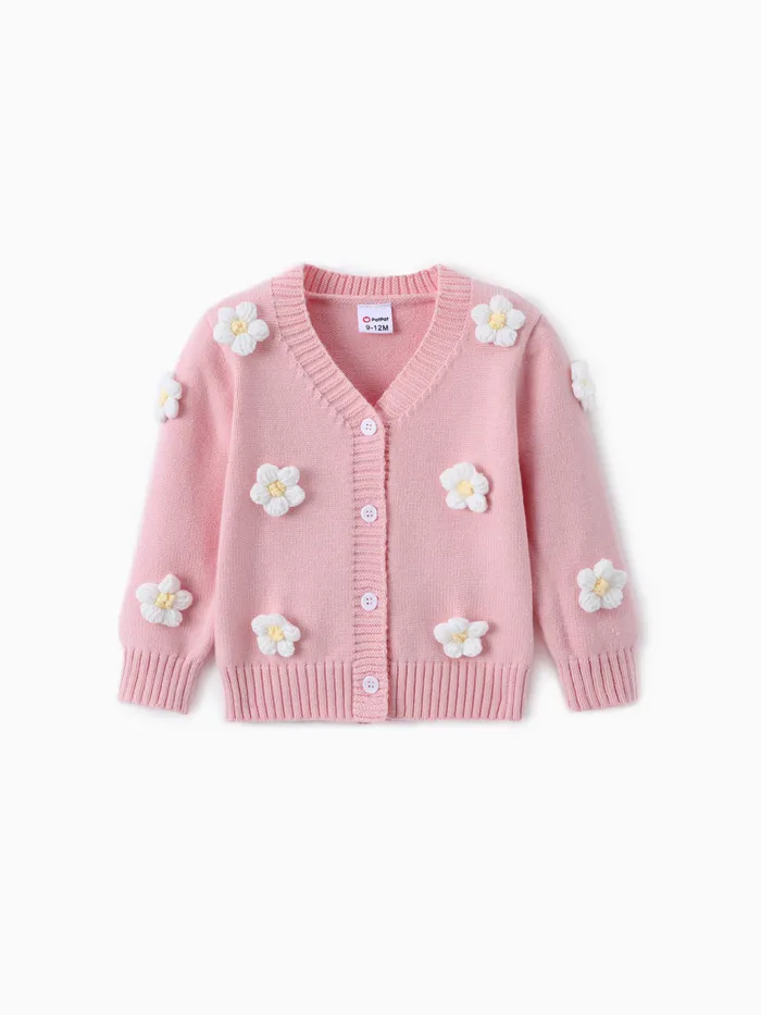 Suéter de punto decorado con flores grandes para bebé niña