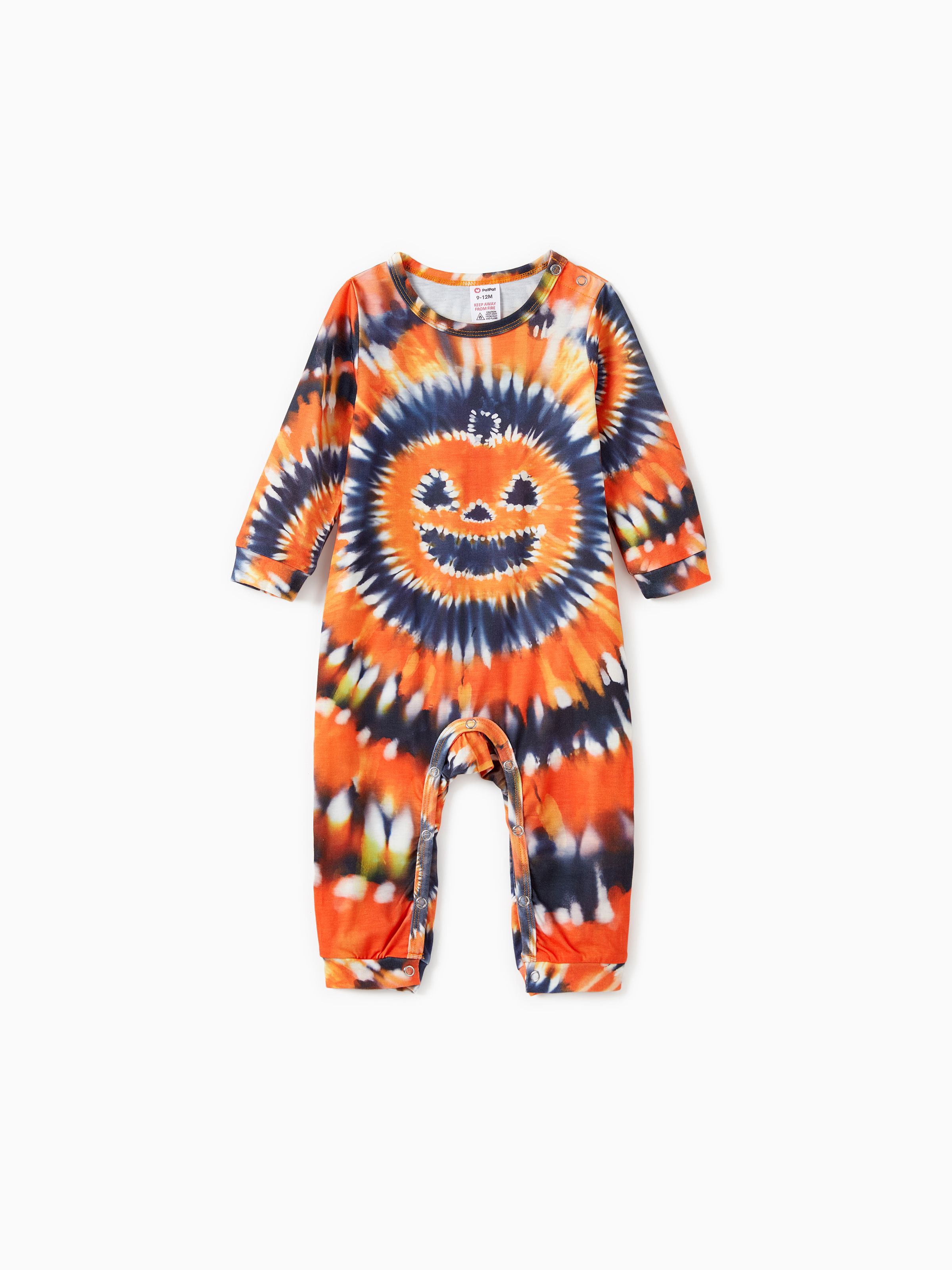 

Halloween Family Matching Orange Pumpkin Tie-Dye Long Sleeve Pajama Sets with Drawstring and Pockets (Flame Resistant)
