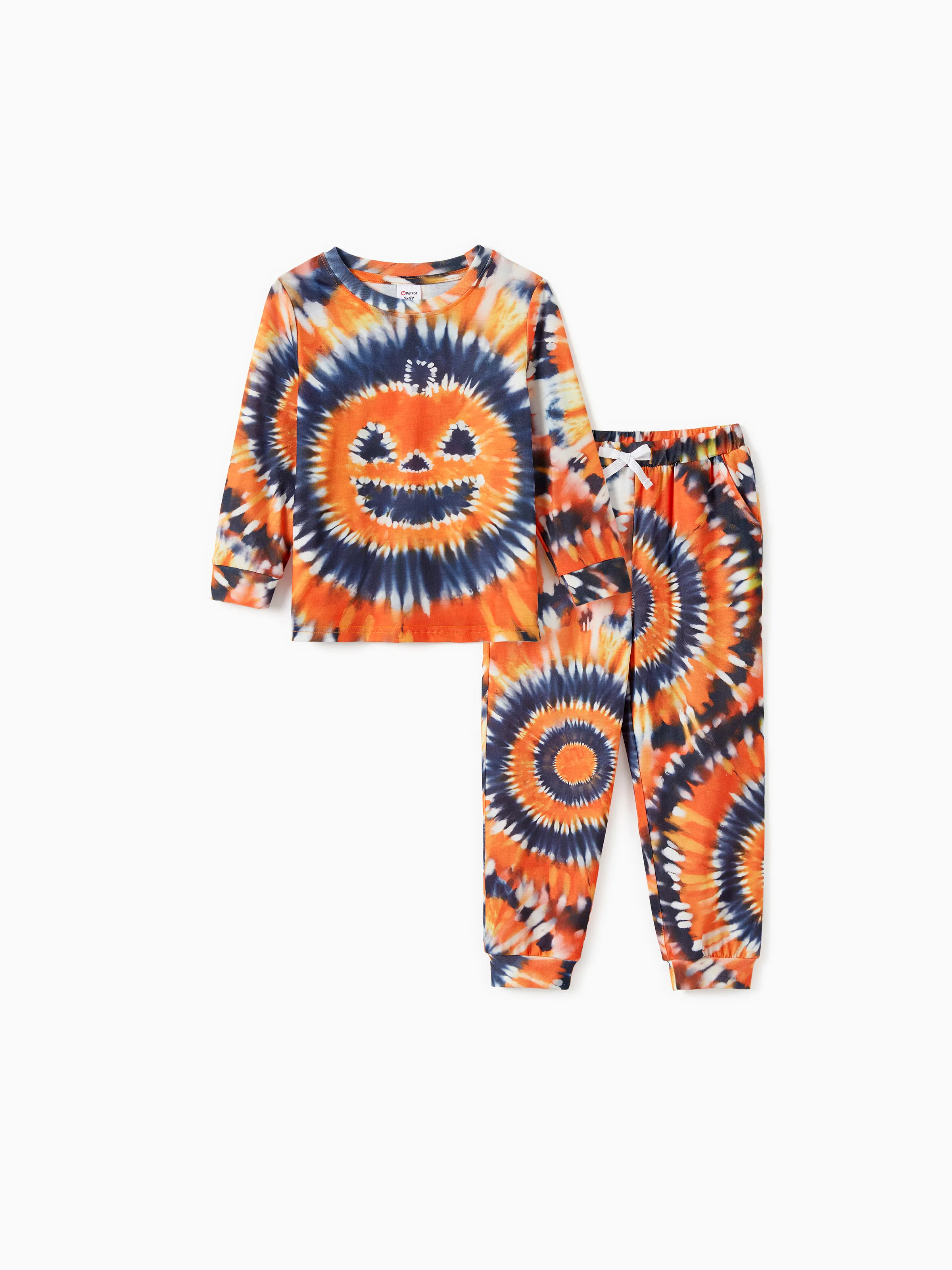 

Halloween Family Matching Orange Pumpkin Tie-Dye Long Sleeve Pajamas Sets with Drawstring and Pockets