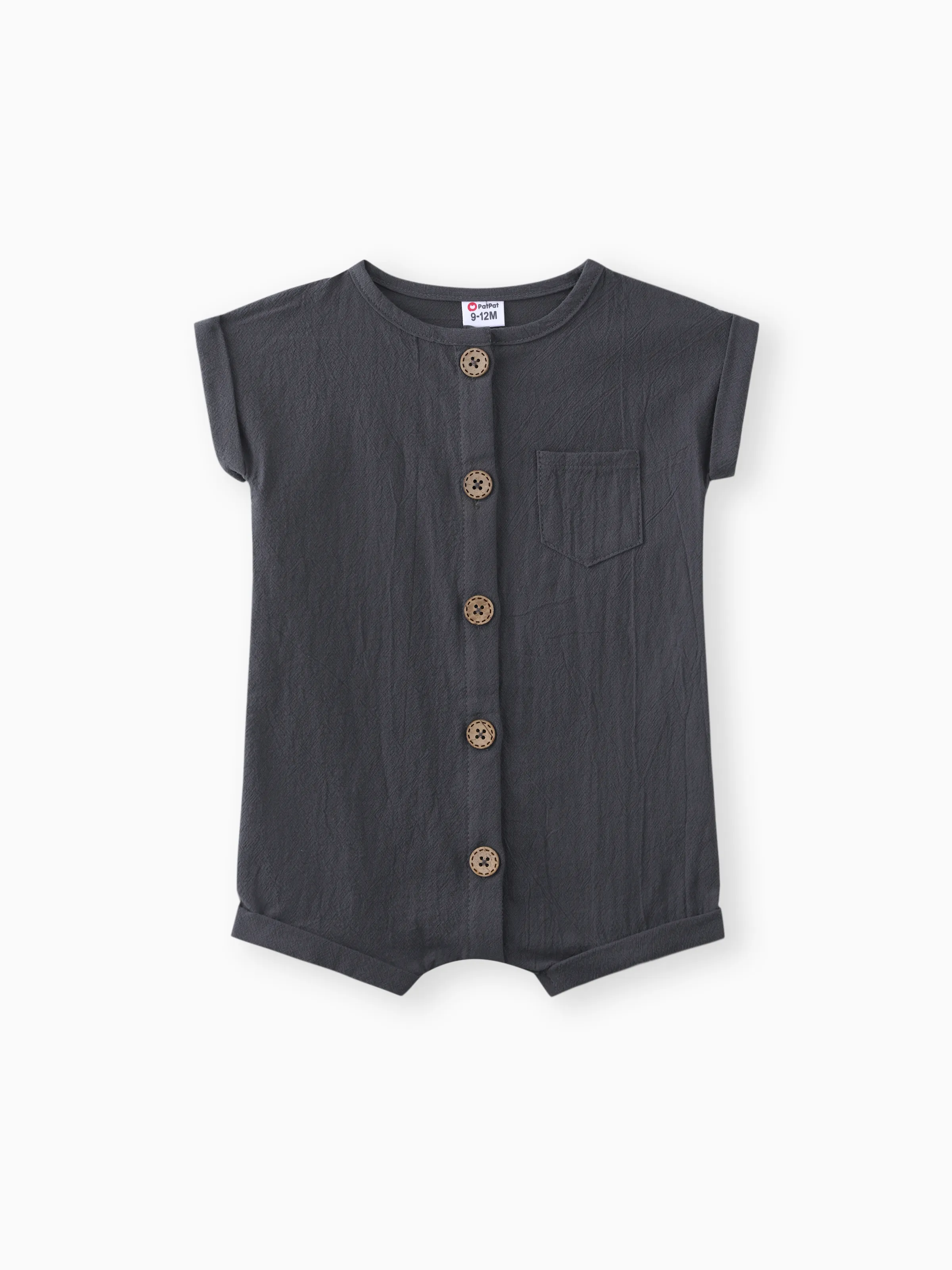 Baby Boy/Girl 100% Cotton Solid/Striped Button Up Cap-sleeve Romper Dark Grey