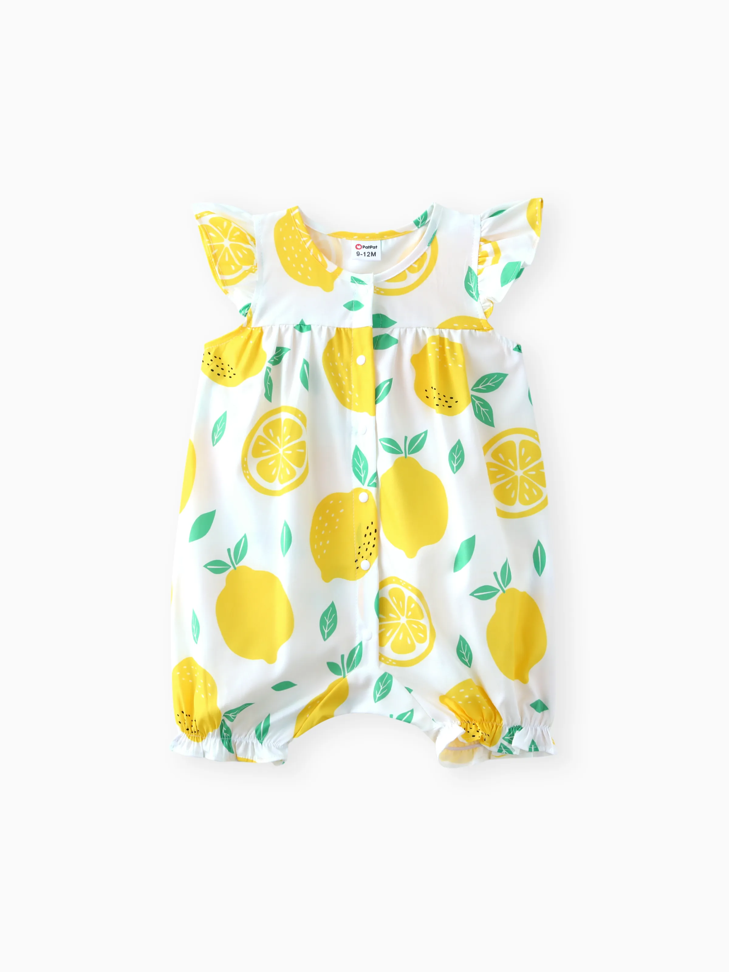 

Baby Girl Allover Yellow Plaid/Lemon Print Flutter-sleeve Snap Romper