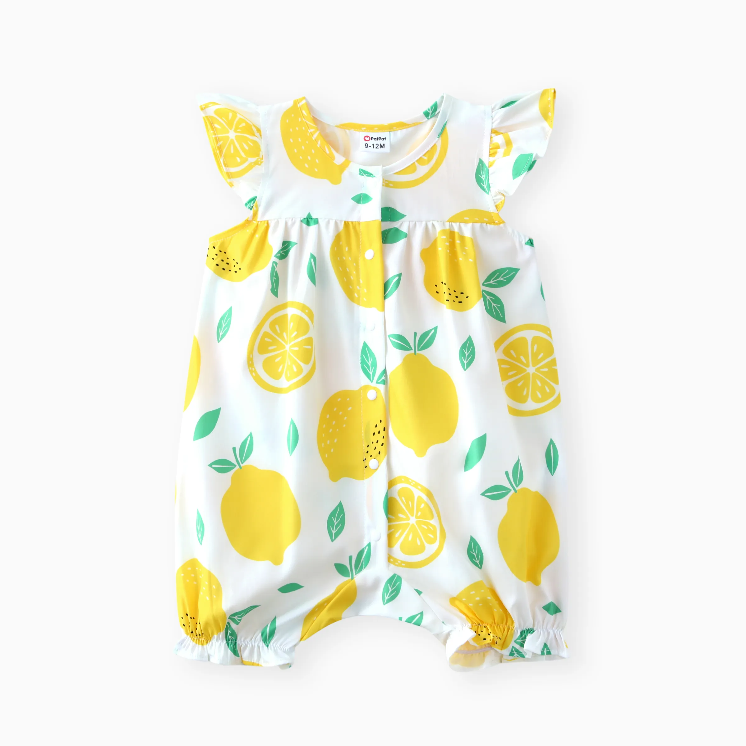 Baby Girl Allover Yellow Plaid/Lemon Print Flutter-sleeve Snap Romper