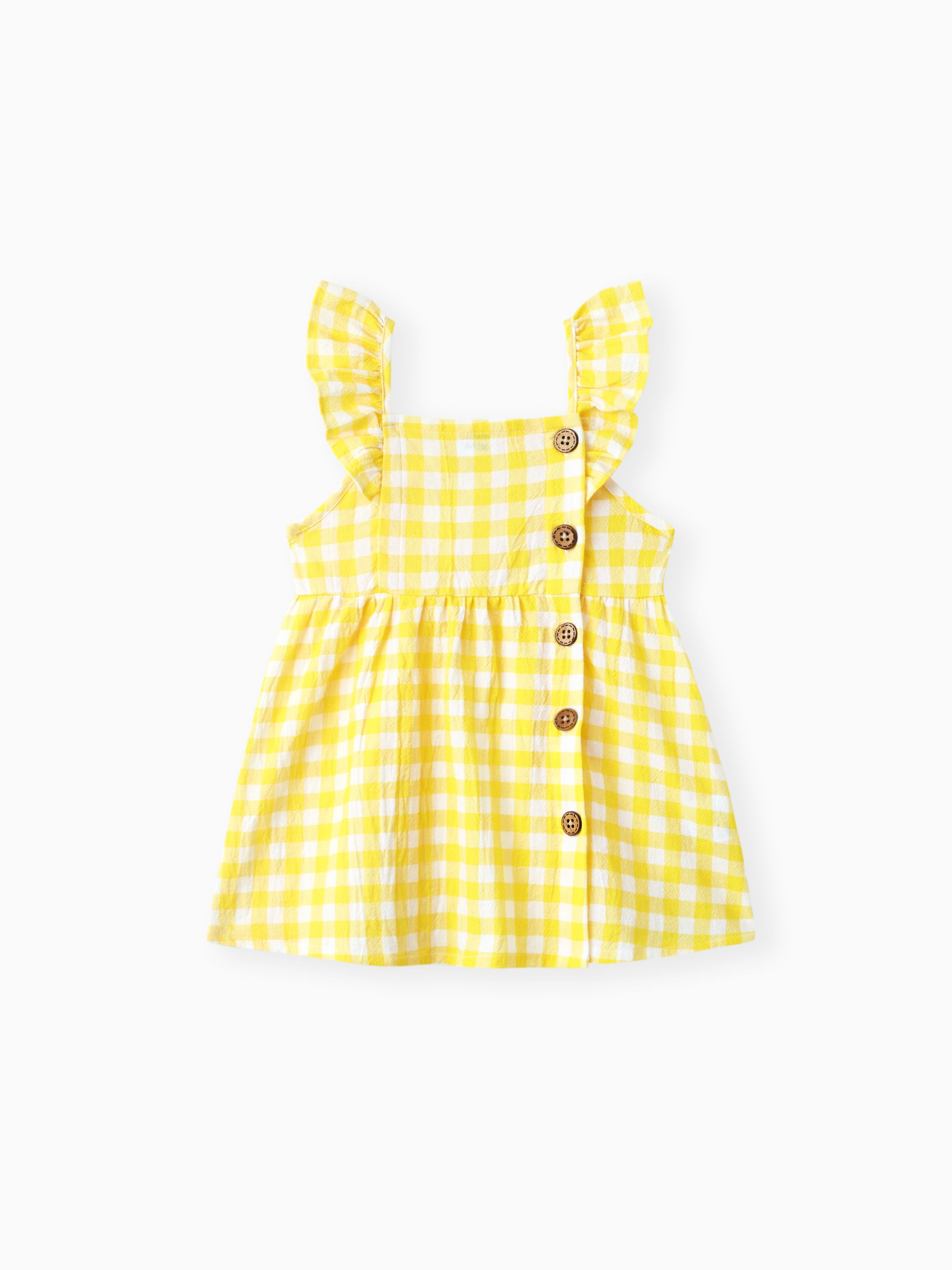 

1pc Baby Girl Plaid&Lemon&Fruit Sweet Dress